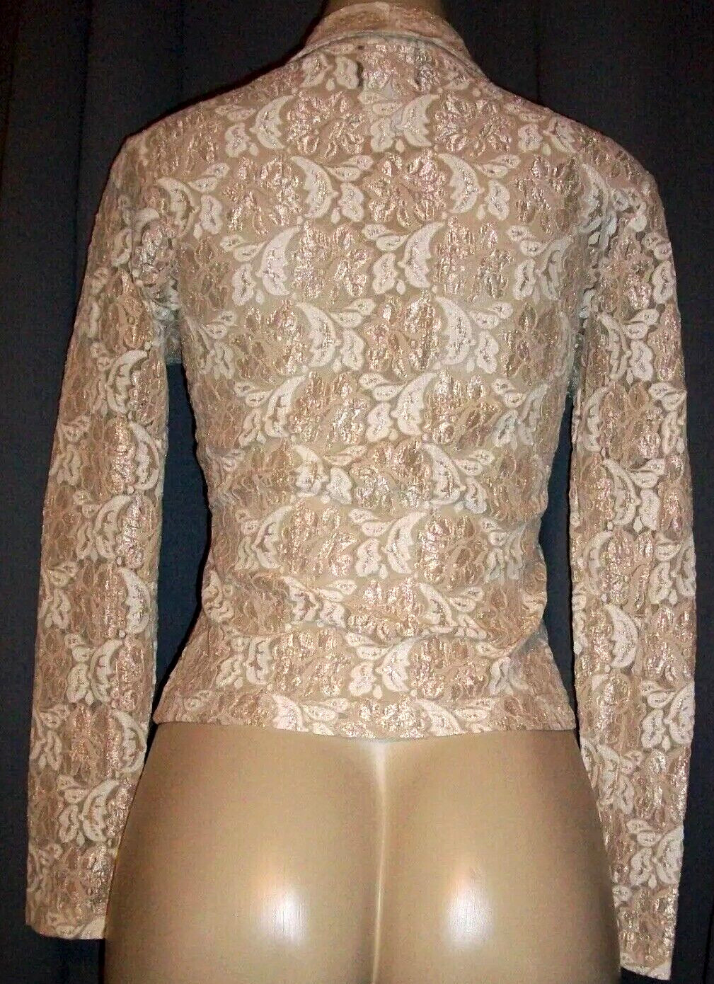 Vtg Anxiety Cafe’ Nylon Rayon Button Pointed Collar Lace Top M