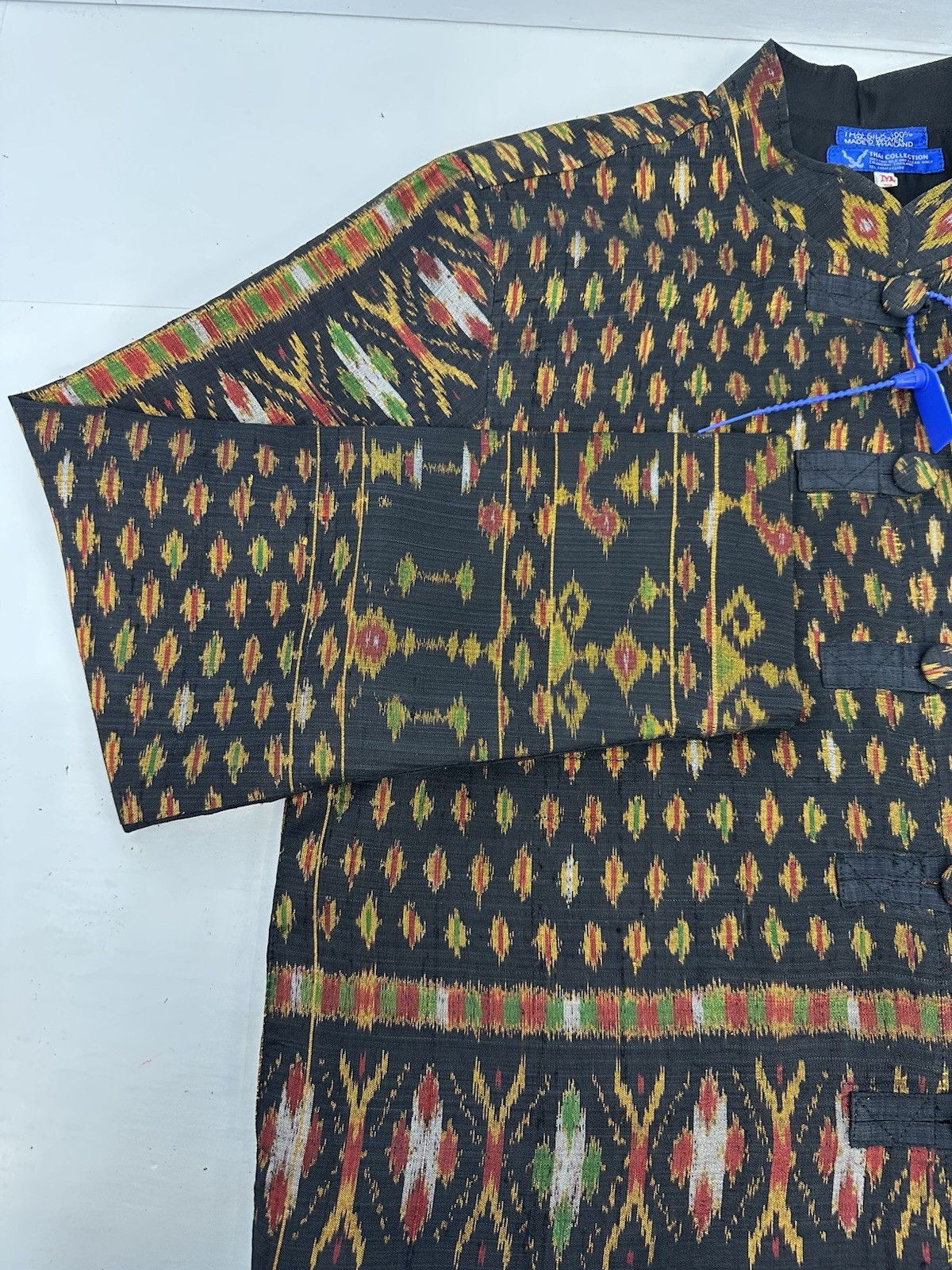 VTG Thai Womans 1990s Handwoven Black Ikat Silk Jacket Boho Thailand M READ