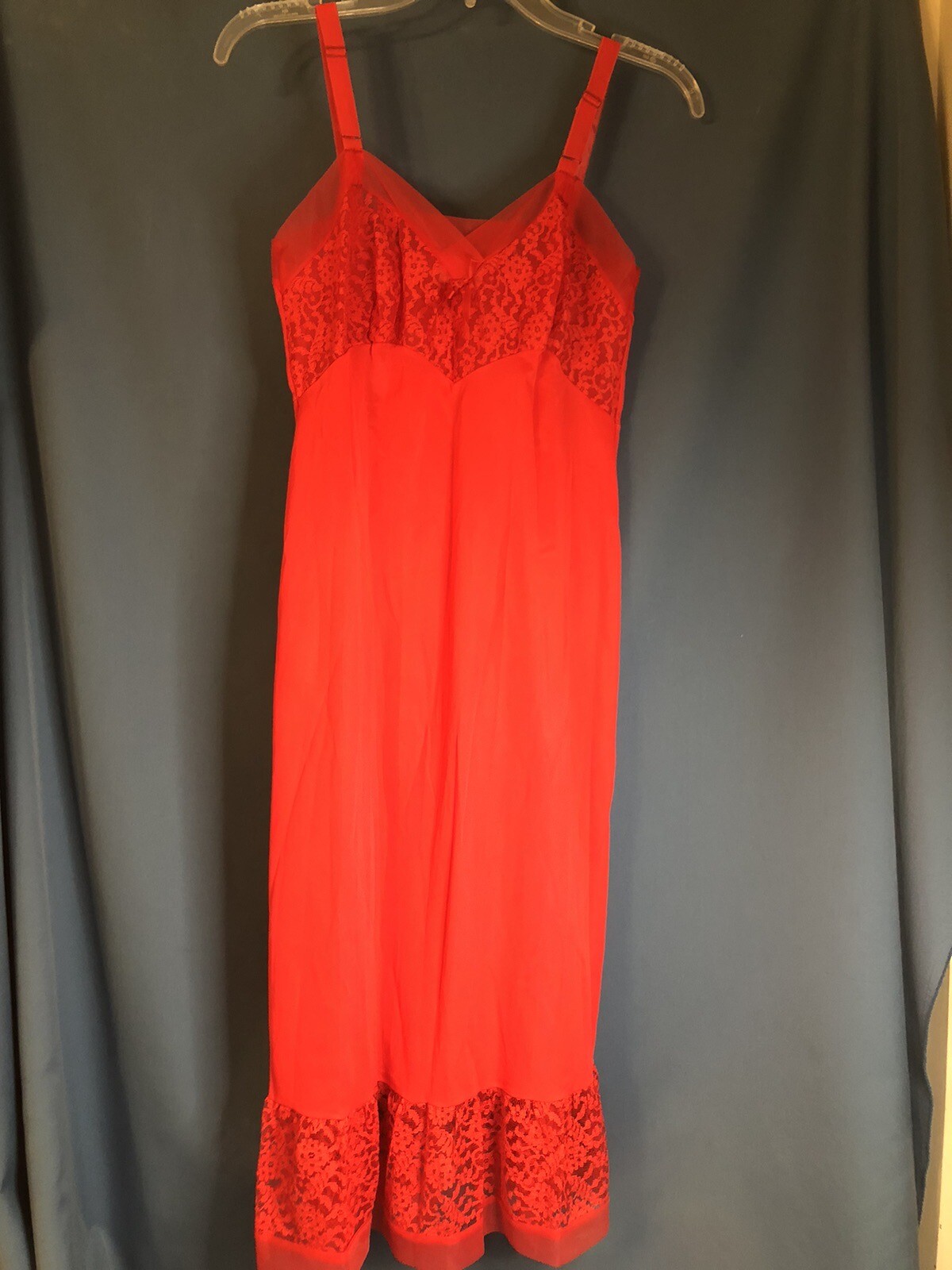 GILEAD Glamour Gown RED Nylon Sheer LACE Lingerie Vintage 60s Women’s S 34~MINT