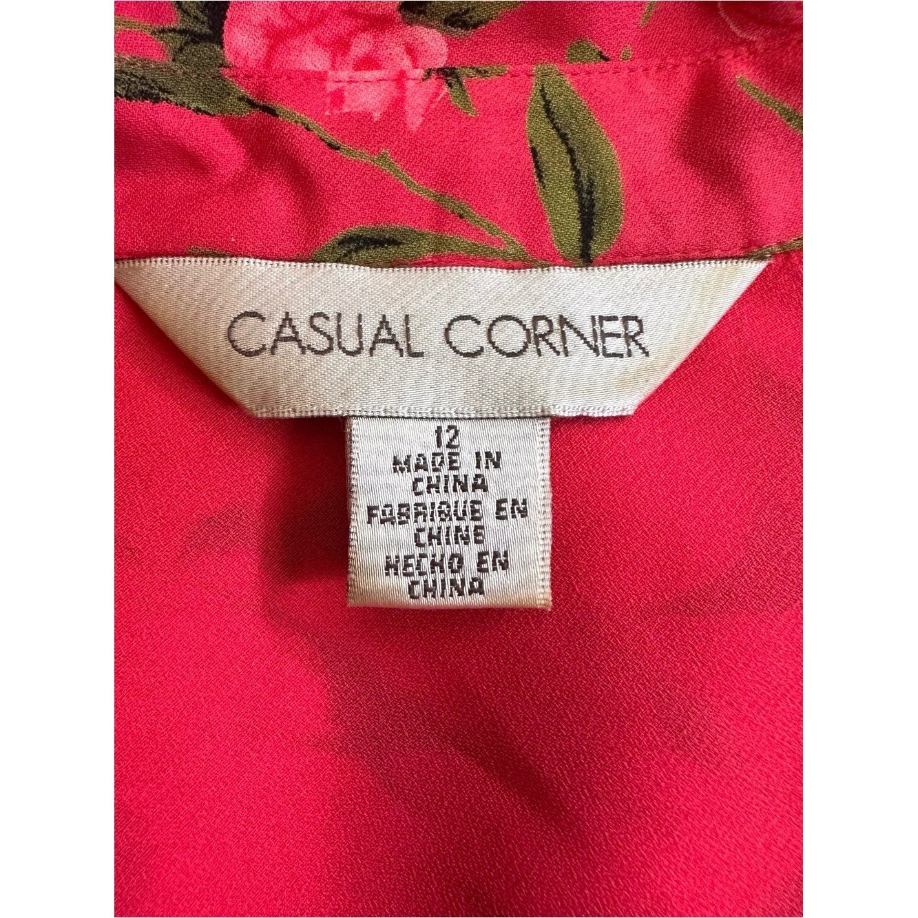 Vintage Casual Corner Pink Floral Roses 100% Silk Midi Dress 12 Cottage Garden