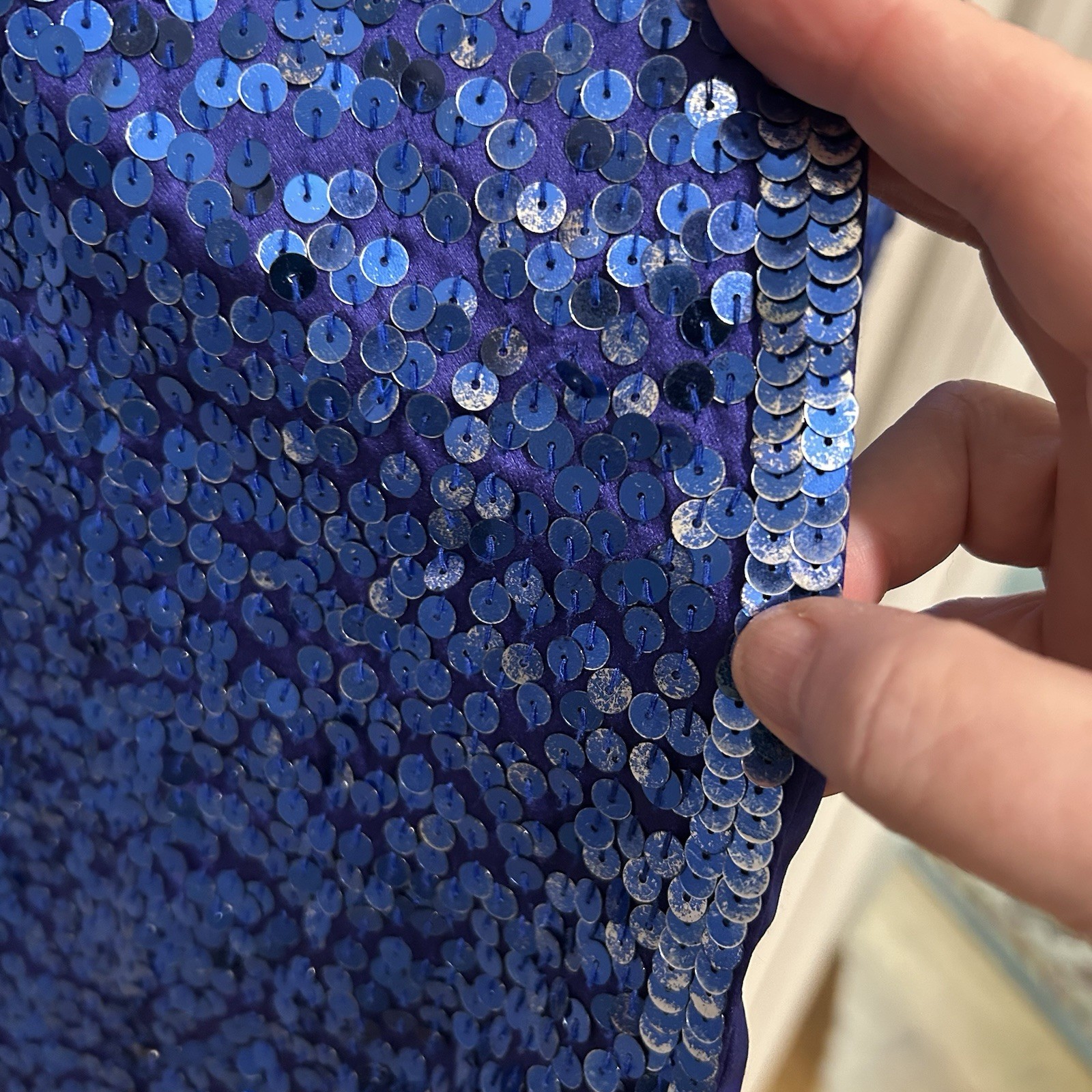 VTG 80’s Cathy Hardwick Blue Silk Sequined Open Jacket w/ Dolman Sleeves – Small