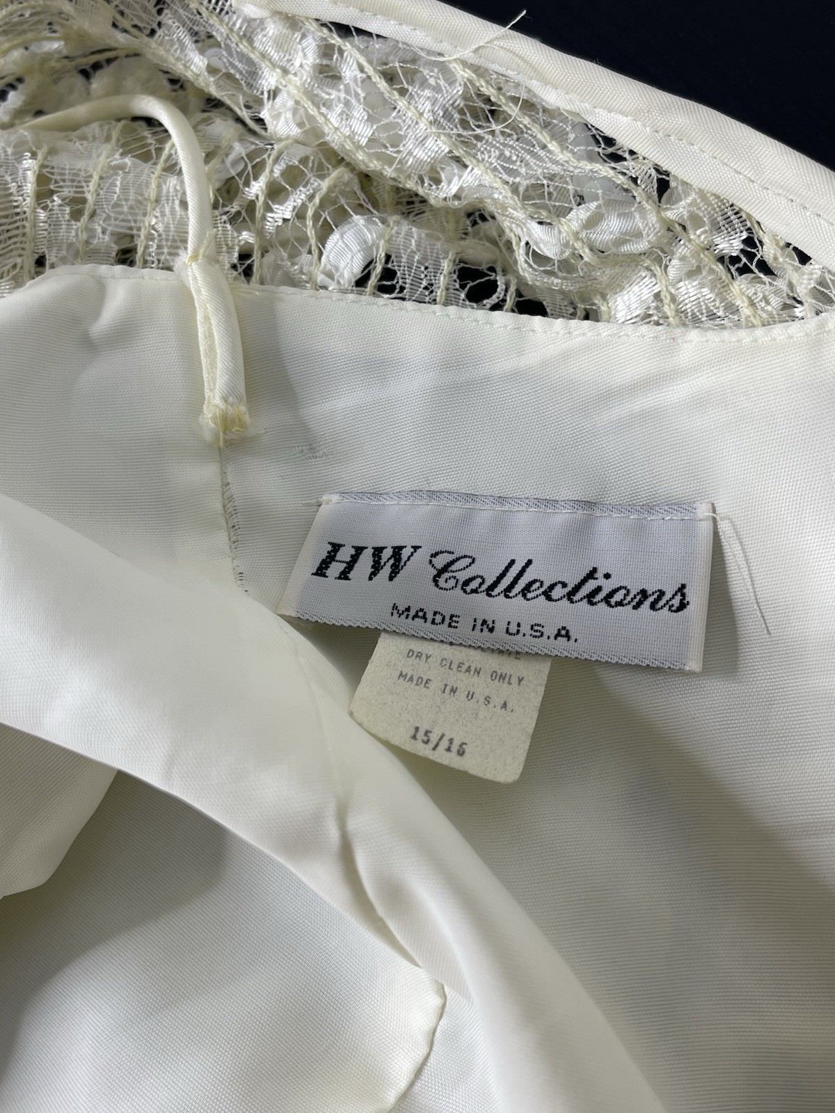 VTG 80s HW Collections Ivory Shiny Sequin Lace Drop Waist Ball Gown Wedding M-L
