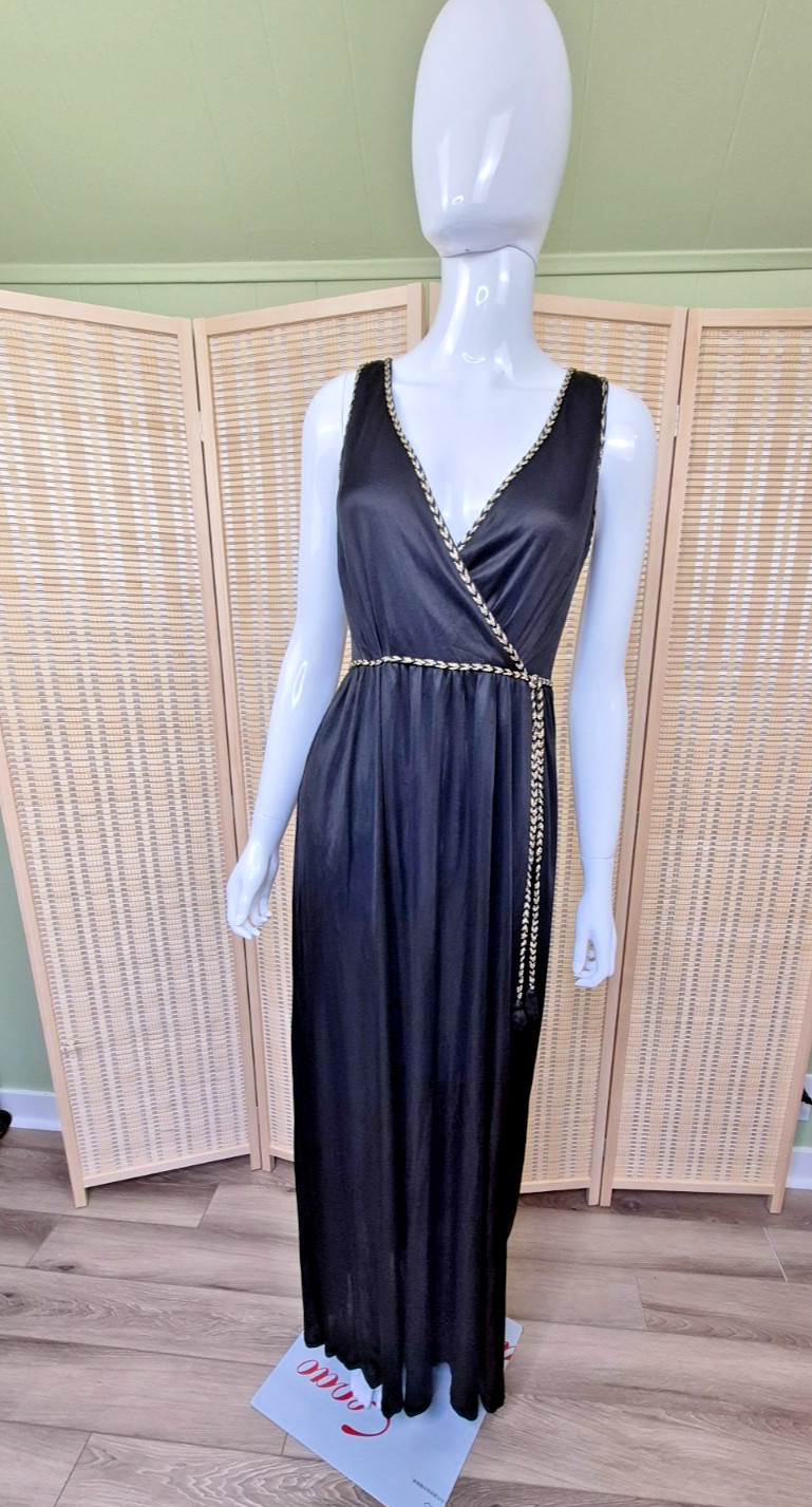 RARE VTG 70s Disco Karida Sheer Black Dress Long Studio 54 Glamour Small Sz 4-6