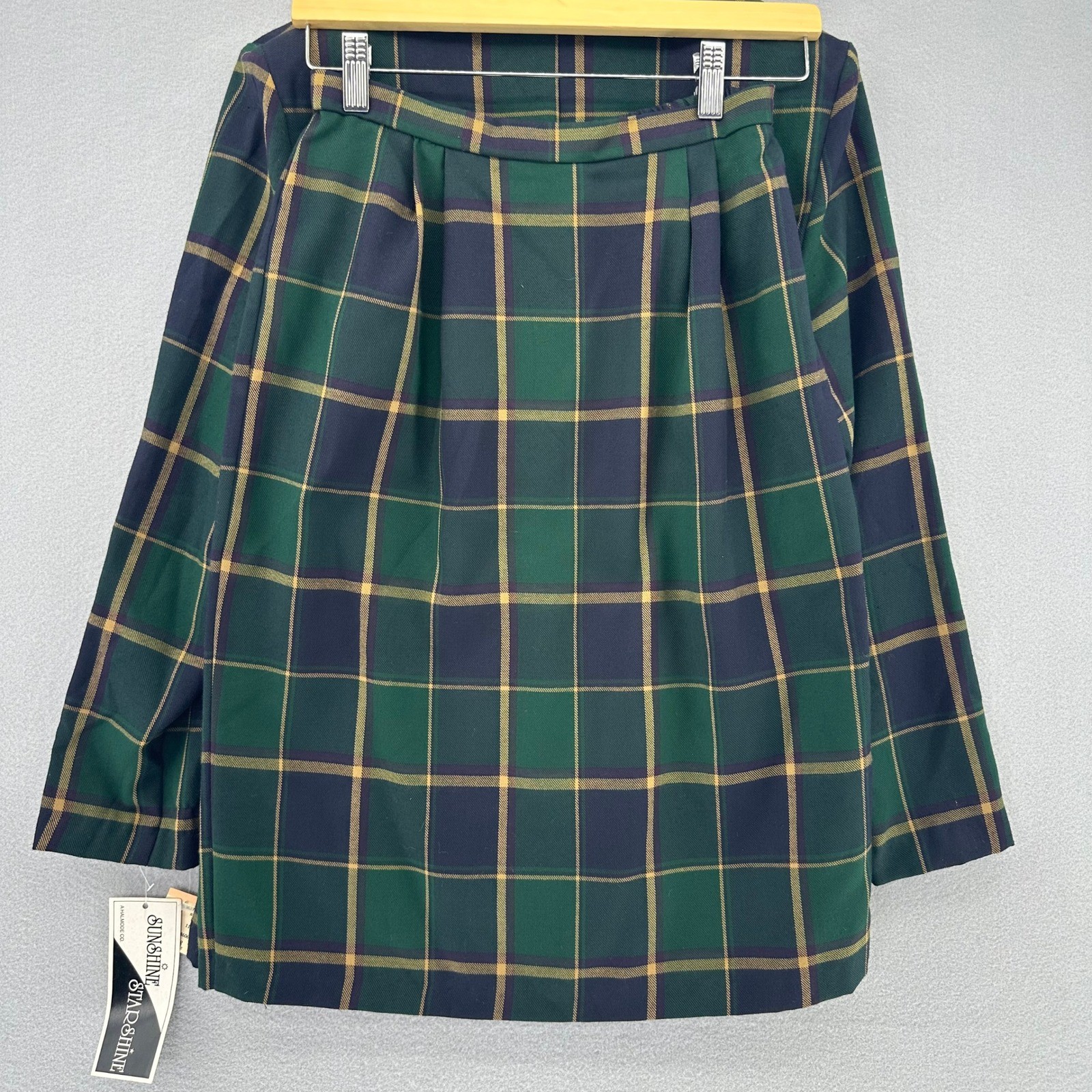 VTG Sunshine Starshine Green Navy Plaid Skirt Suit Blazer Set 8 DEADSTOCK Career