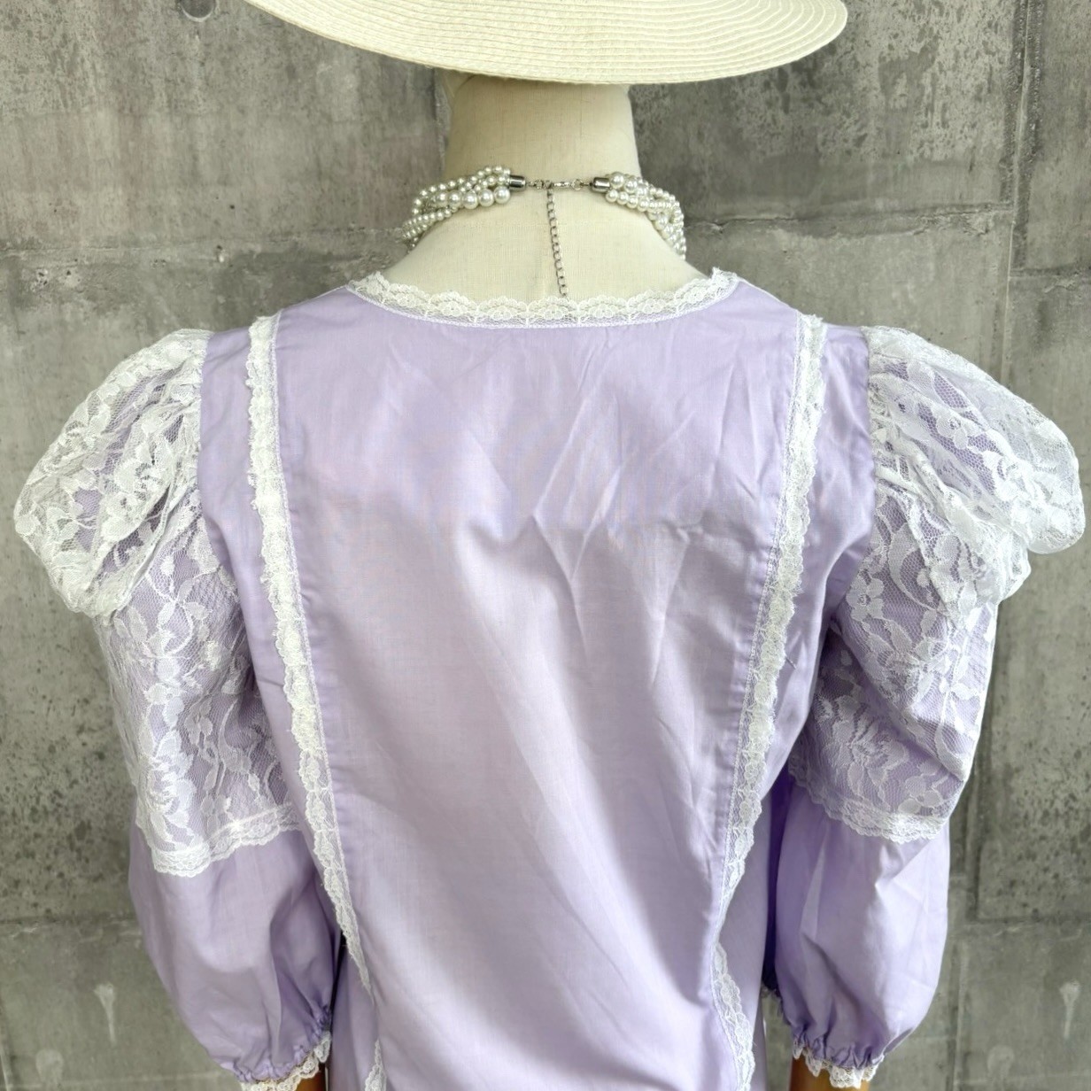 Vintage Lavender Lace Blouse Puff Sleeve Romantic Cottagecore Prairie Top