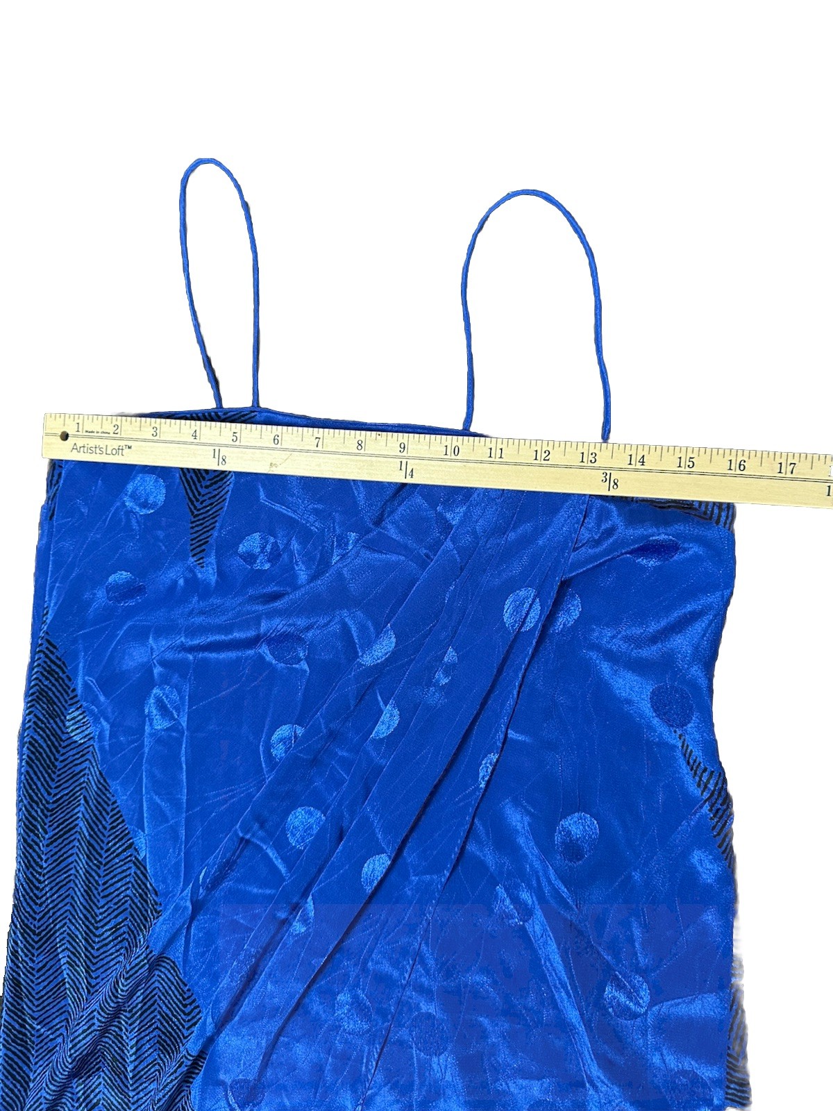 Blue Vintage 80’s Satin Print Rayon Slip Dress Faux Wrap Medium Evening Studio54