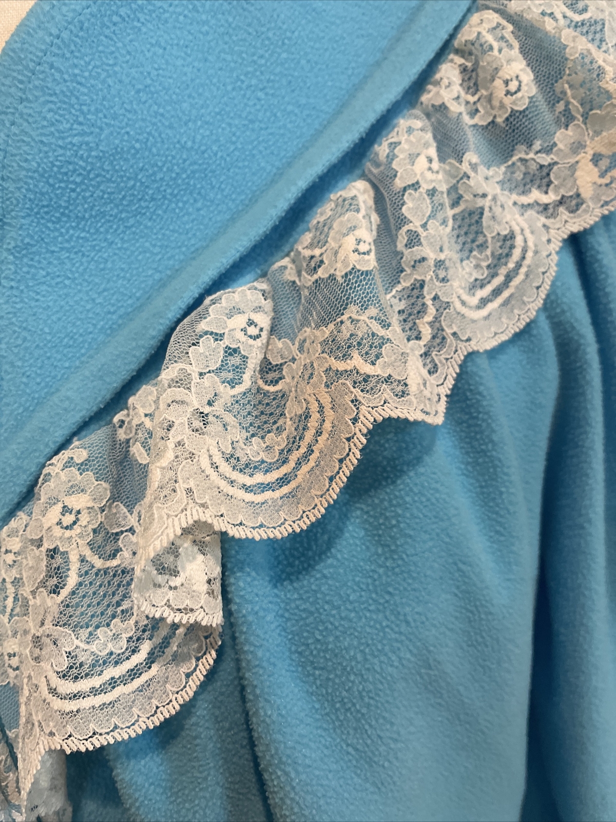 Famous Bodies Medium Vtg Robe Housecoat Blue 1/4 Zip Lace Fleece Long Slv Sears