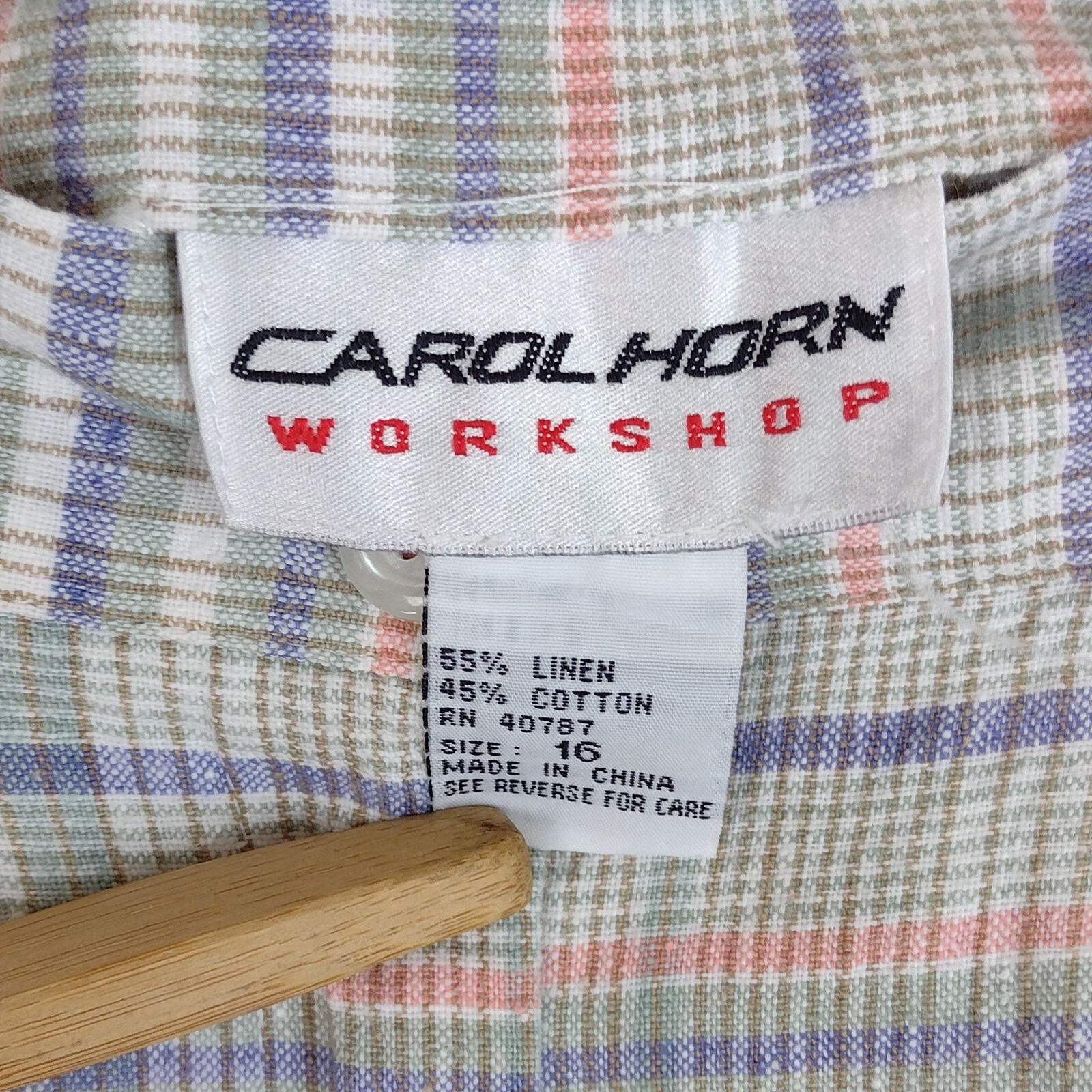 Vintage 90s Carol Horn Shorts Linen Blend Pleated Wide Leg Pastel Plaid 16 Large
