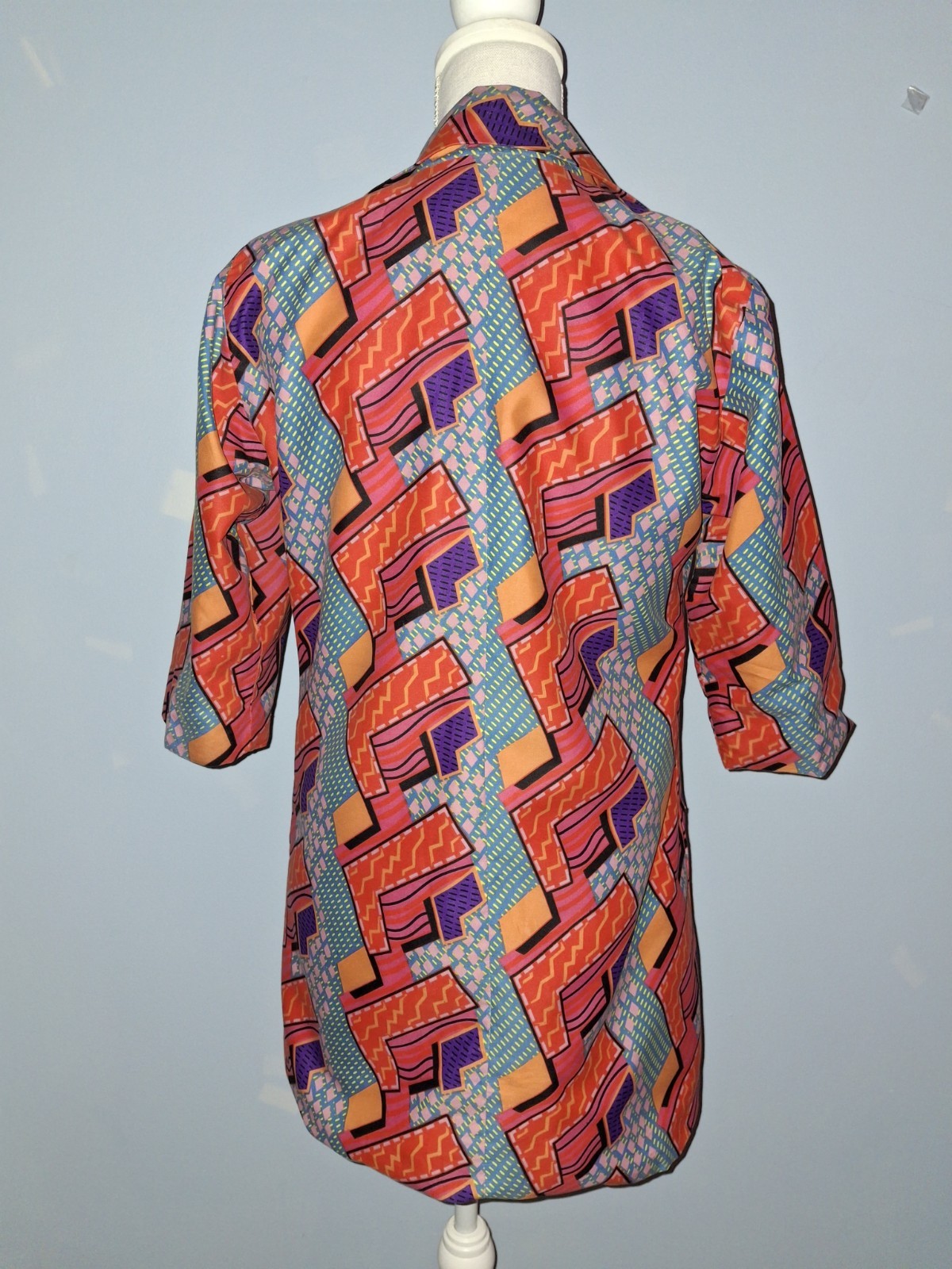 Vtg 80s Jacket Geo Print Long Blazer Red Yellow Purple Teal Femina