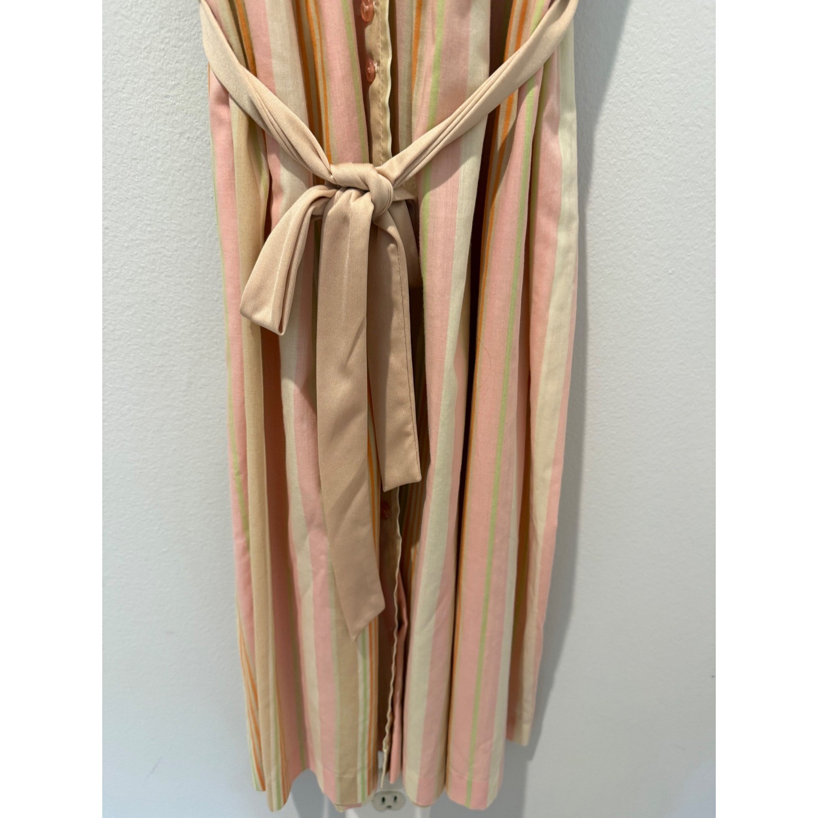 Vintage 70s Striped Midi Belted Day Dress ILGWU Union Label