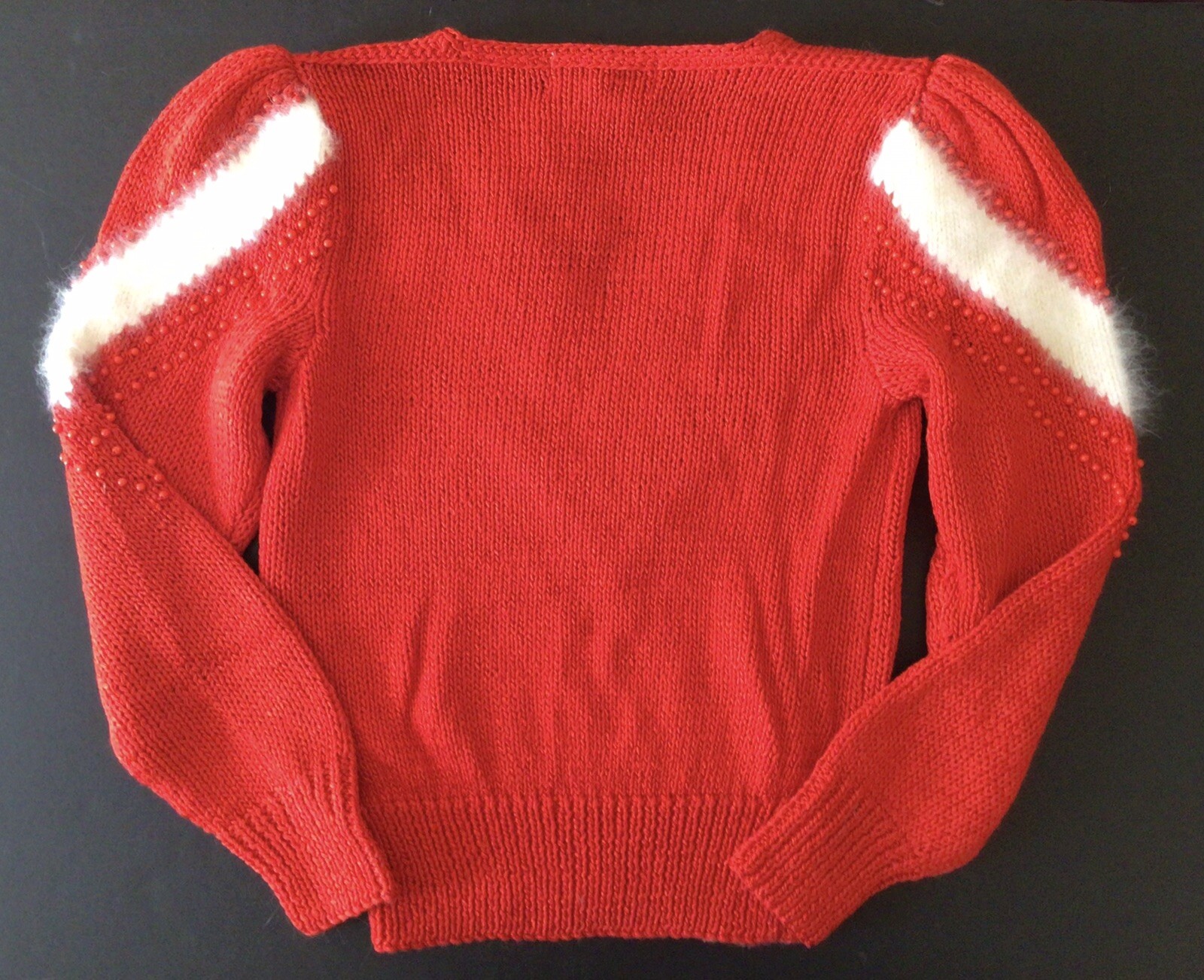 Vtg 80’s NWT Nannell Beaded Sweater Red Puff Sleeve Hand Knit Rayon Angora S