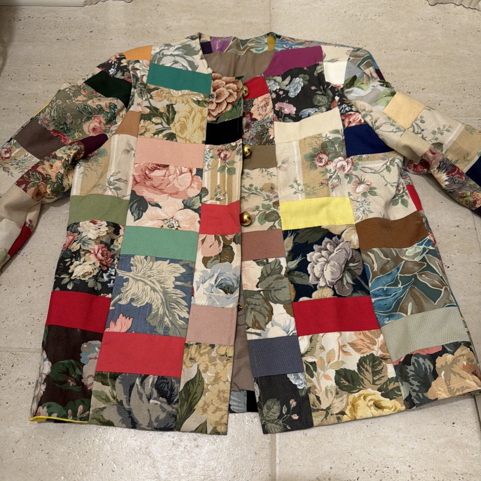 Woman’s Patches Tapestry Blazer Jacket Size 14 Petite Handmade VTG Lined Read: