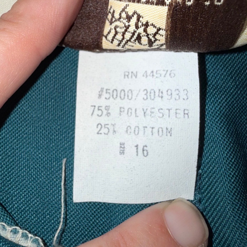 Vintage Sears The Fashion Place Classic Teal Green Sateen Belted Size 16 NWT