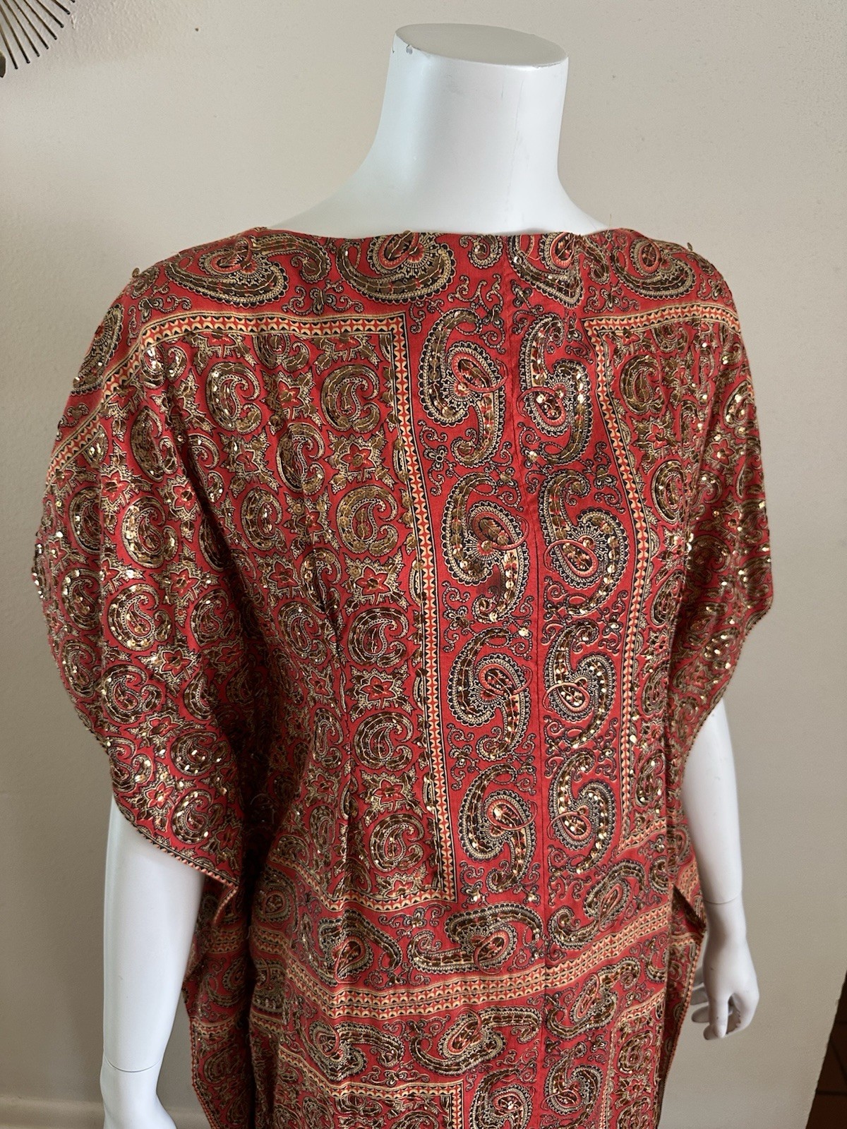 1960s Tipicano Sequined Caftan Hostess Dress Maxi Tunic Resort Sparkle 70s VTG