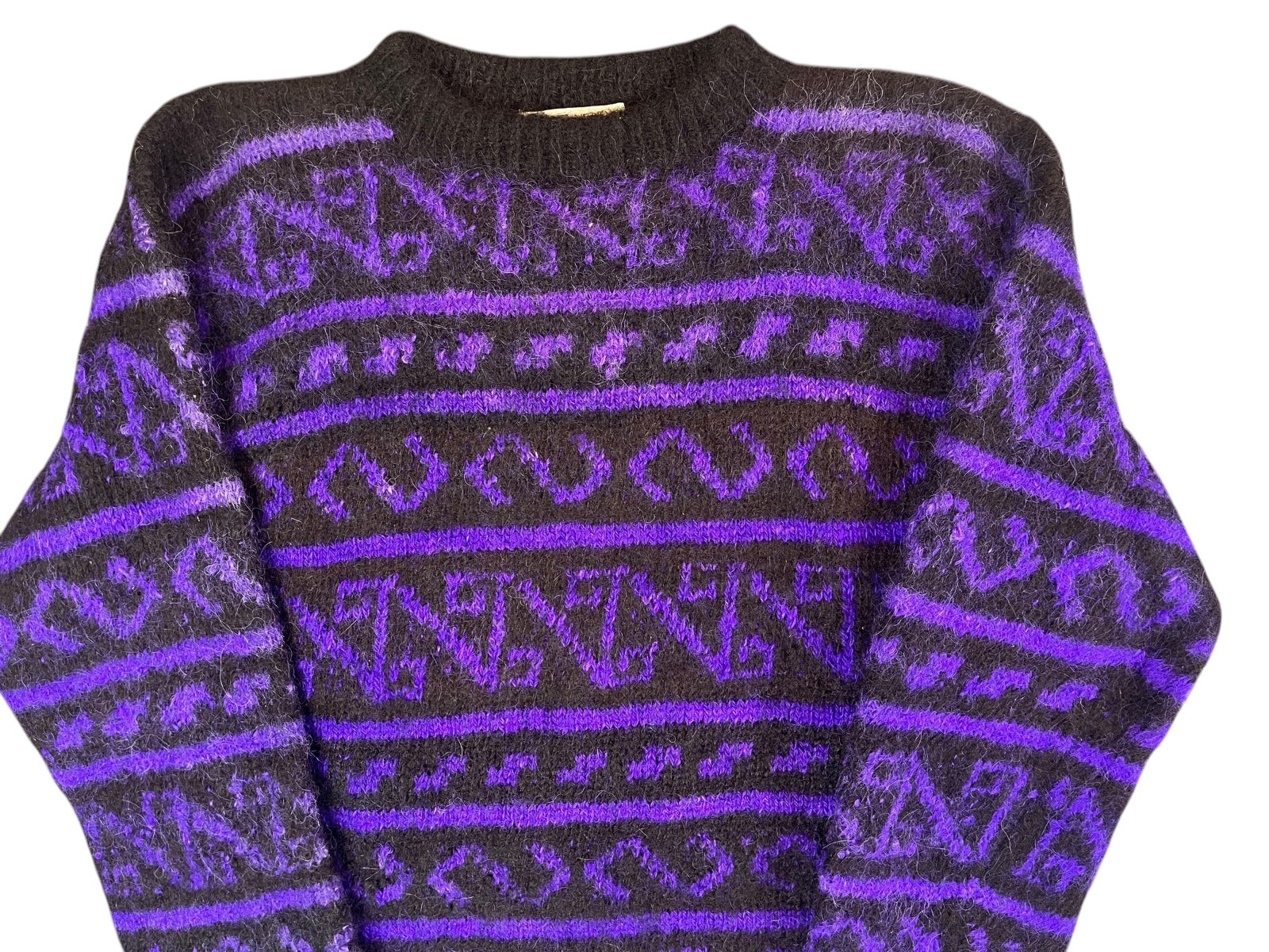 Vintage Andex Alpaca Sweater M Bolivia Handmade Geometric Knit Purple