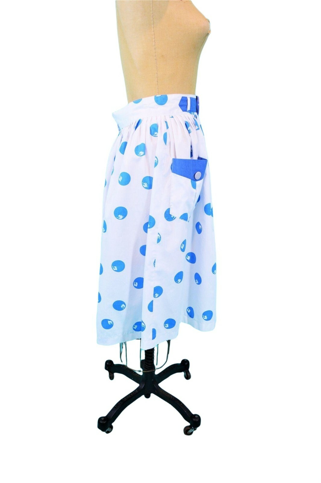 Vintage 1980s Full Skirt Novelty Blueberry Print 80s does 50s Rockabilly W 26″