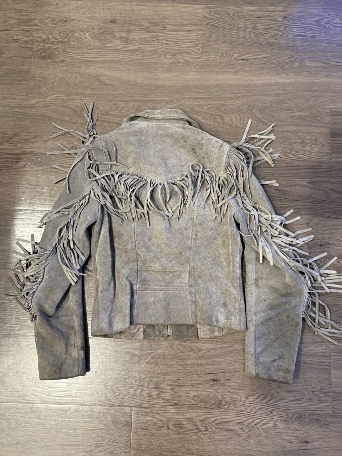 VTG 80s Wilson’s Leather Gray Suede Fringe Jacket Size 8