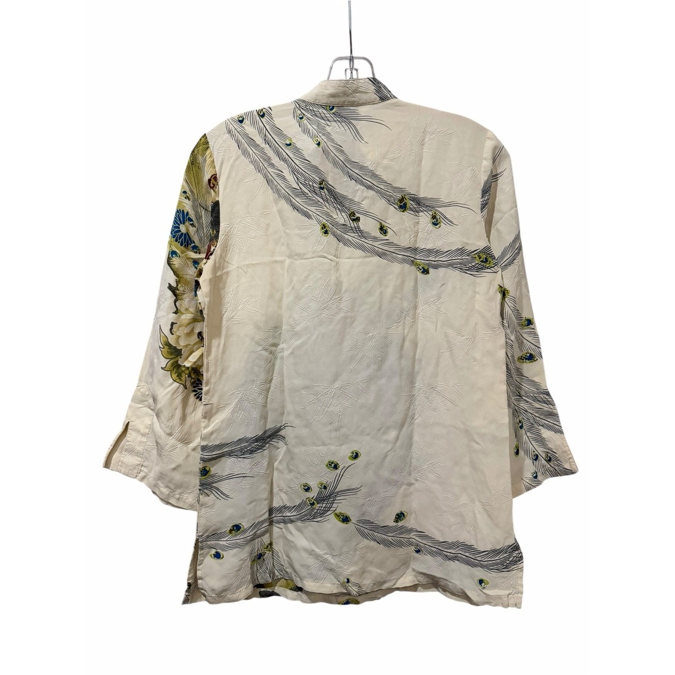 Citron Women’s XS 100% Silk Peacock Floral Vintage Button Down Shirt made USA B8