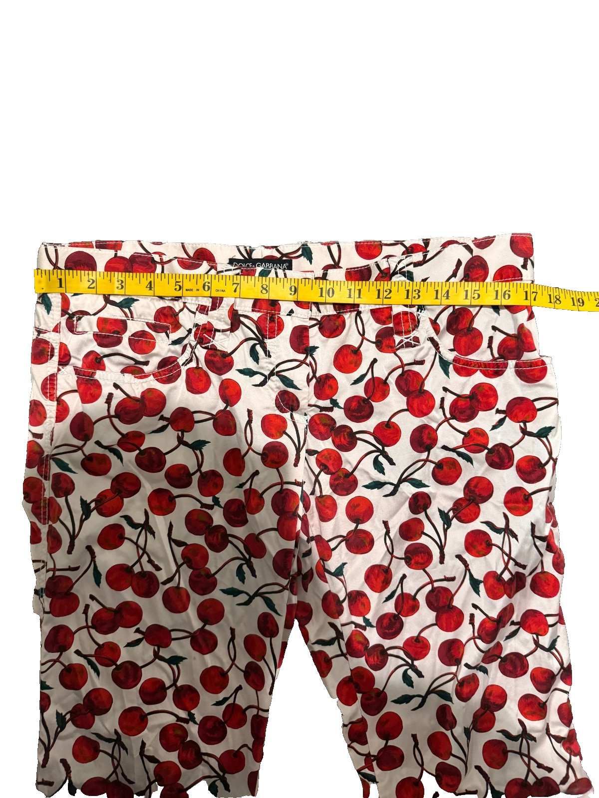 Vintage Dolce & Gabbana pants white red 46 Cherry Silk Satin trousers low rise