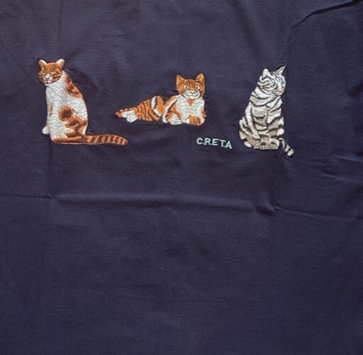 Womens Cats T Shirt Embroidered Creta Crete Greece SZ ? Dark Blue Vintage
