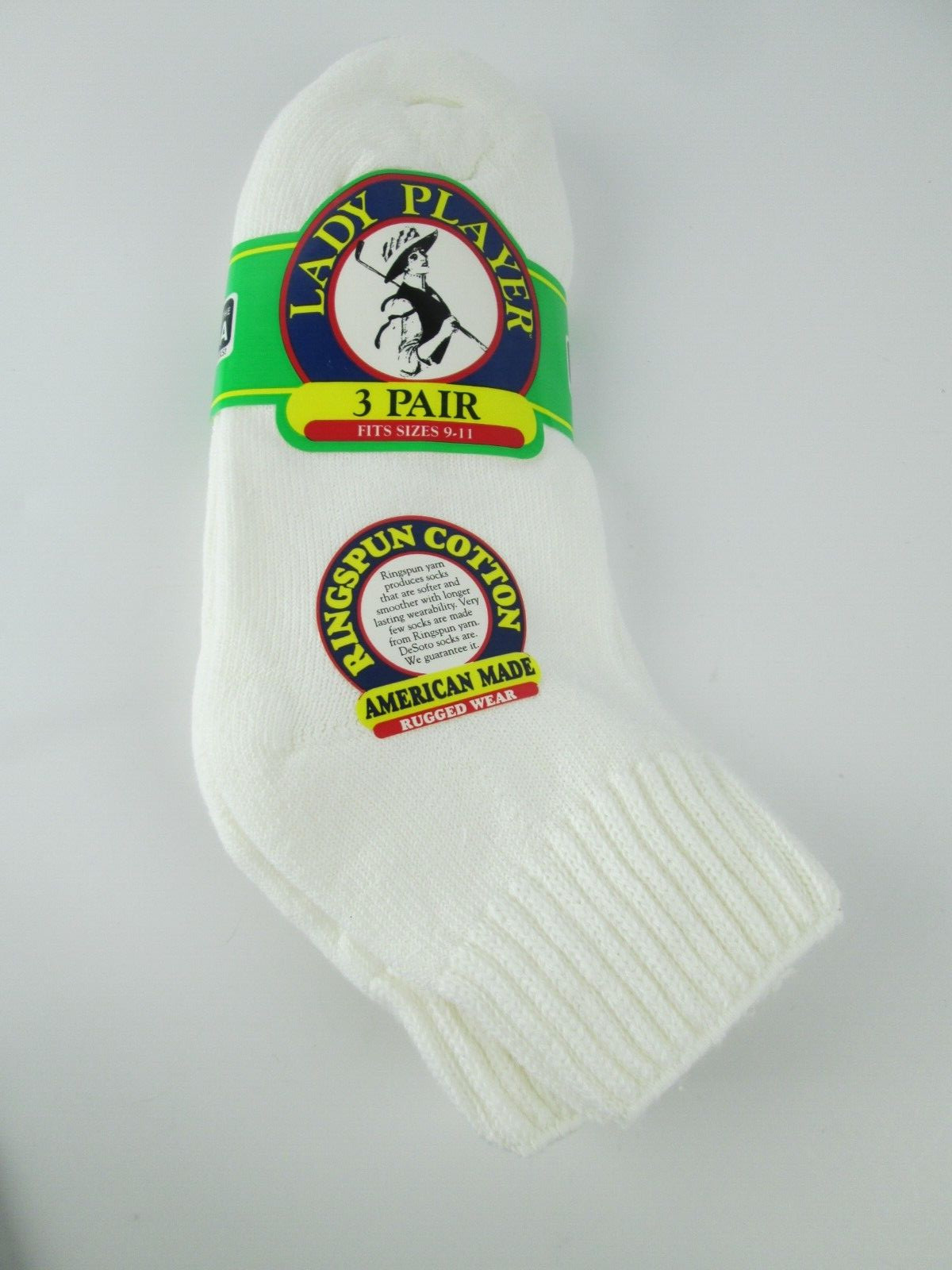 Vtg 3 Pair Lady Player Socks Athletic DeSoto Hosiery Mills Sz 9-11 USA WHITE NEW