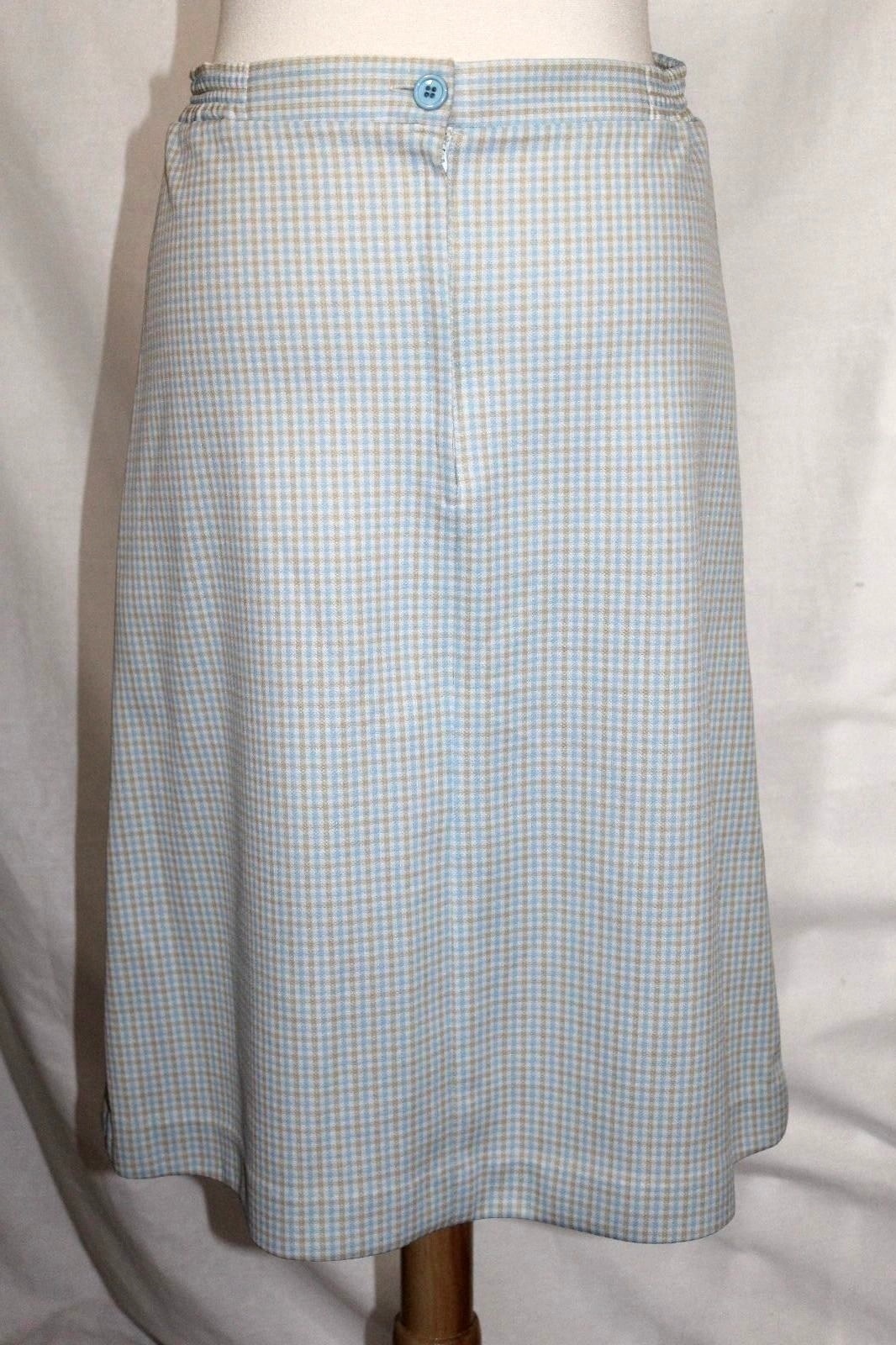 Vintage 60s Women’s 27 ( S) Blue & Beige Plaid Polyester Below-Knee A-Line Skirt