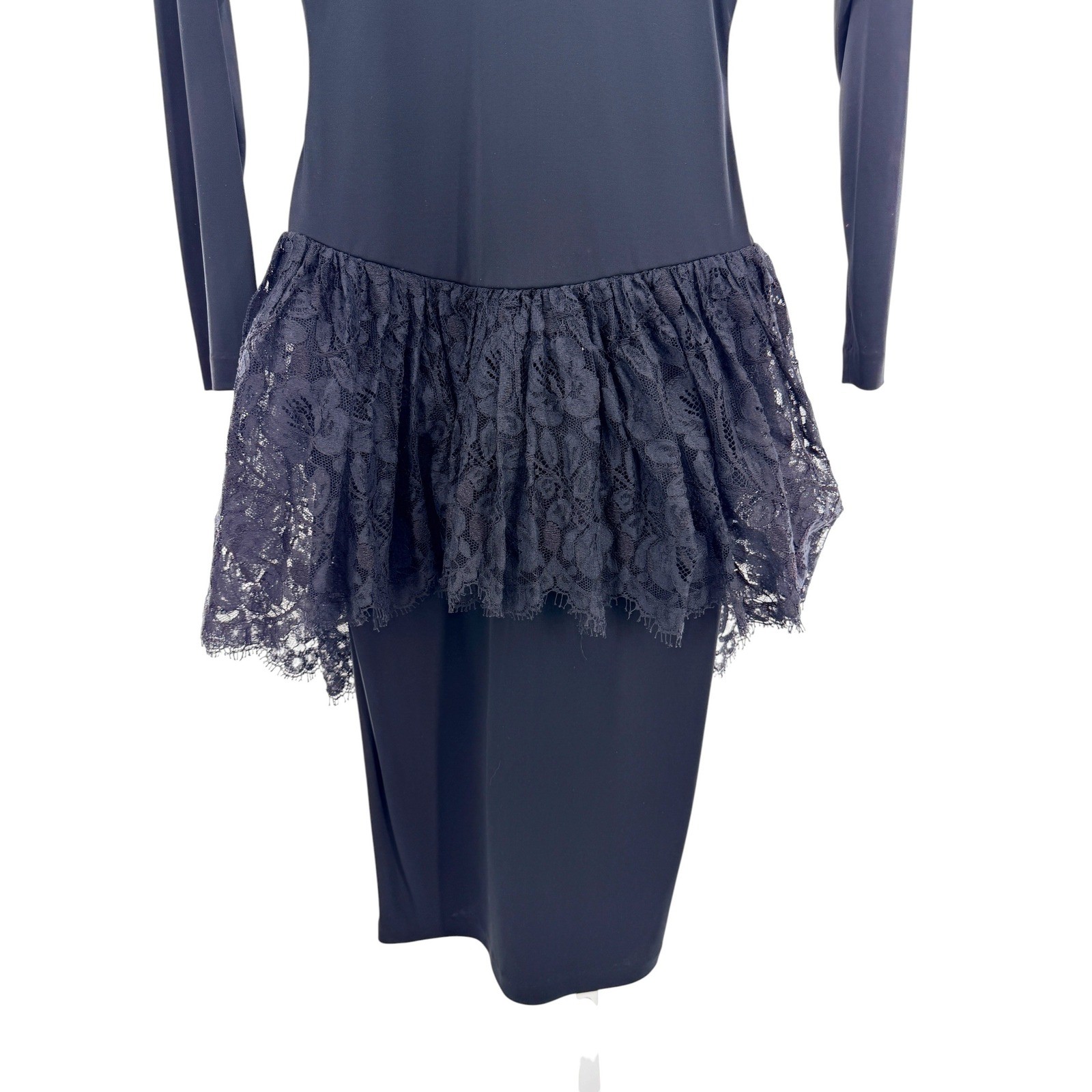 Kathryn Conover Vintage Black Drop Waist Lace Peplum Midi Dress Long Sleeve Sz 6