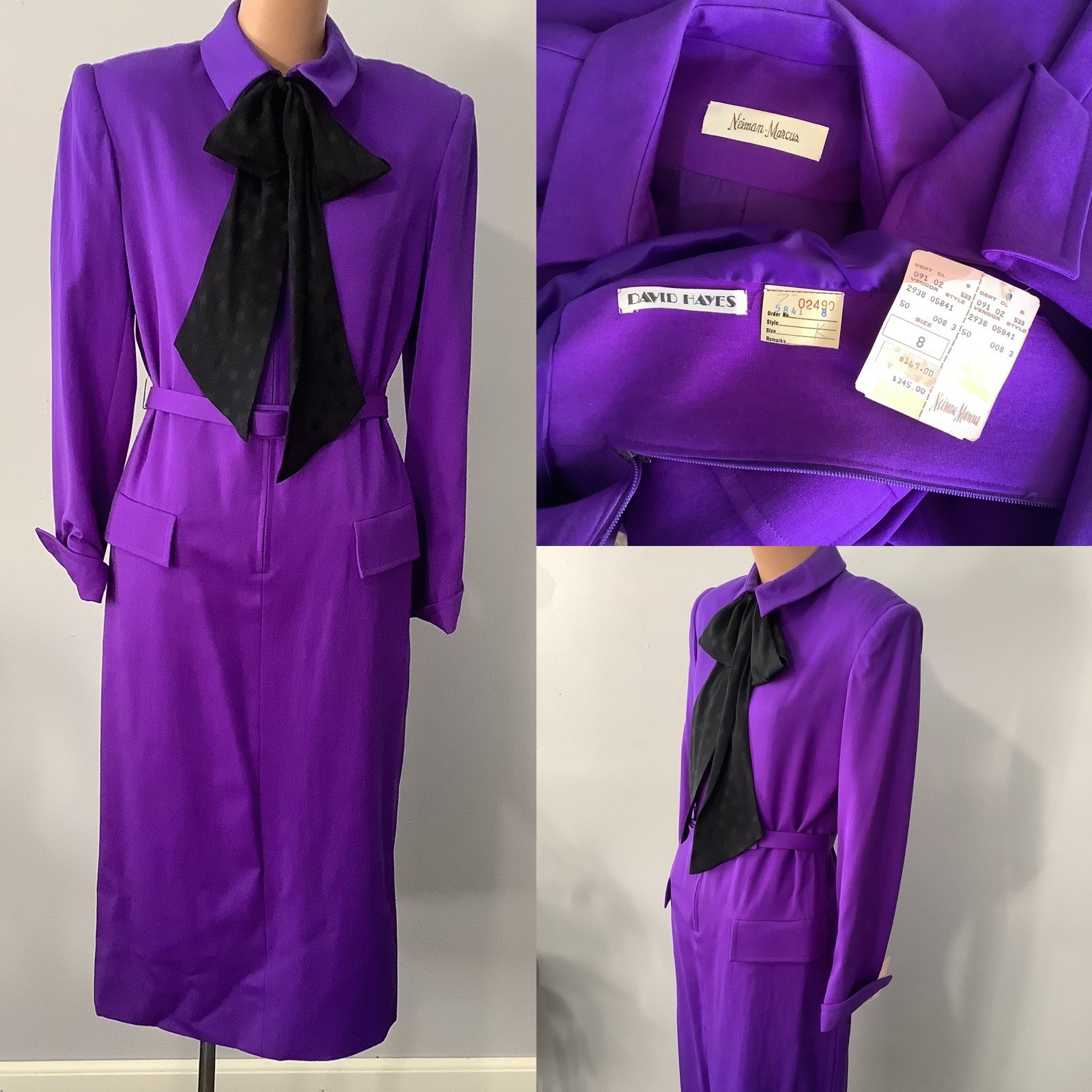 VTG 1980’s David Hayes For Neiman Marcus Purple Dress SZ. 8 MINT Tag Orig. $345