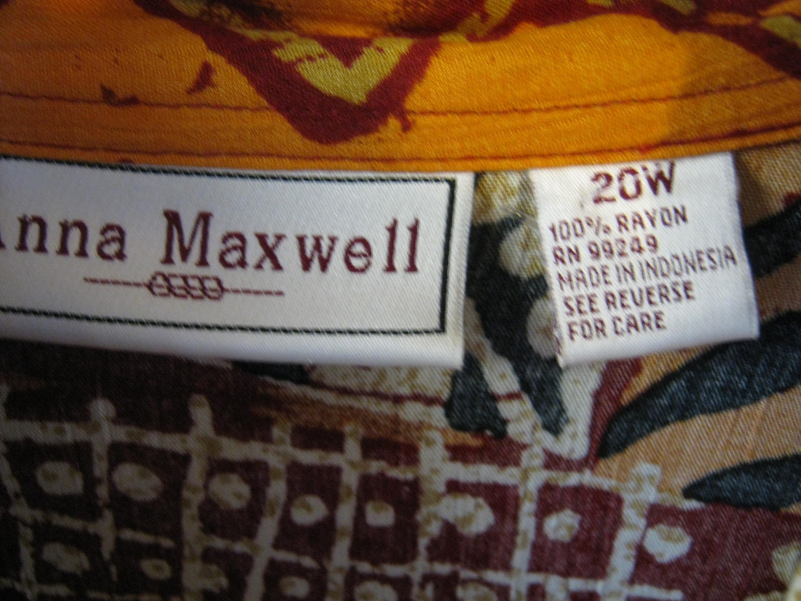 Vintage 90’s Anna Maxwell Shirt Tropical Print Plus Size 20W Women’s Top