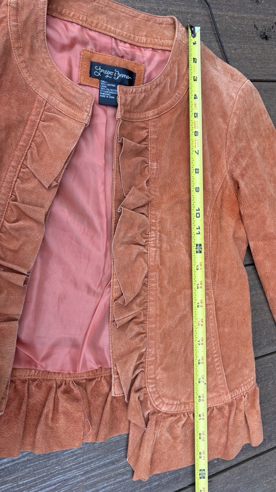 Prosper & Devine Leather Suede Sz Med Rust Color Jacket Nautical Buttons Ruffle