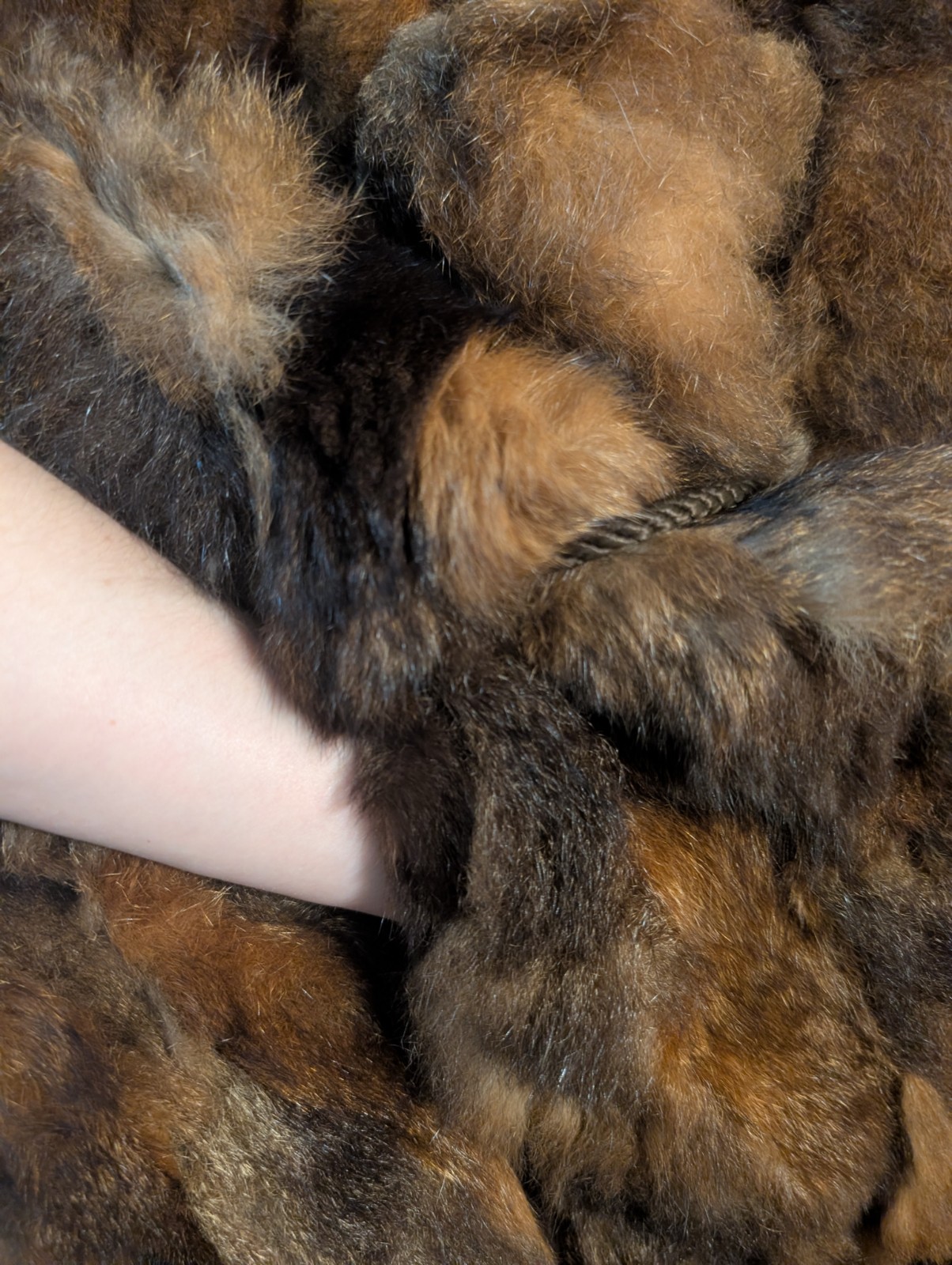 Extra Small Brown Genuine Fur Coat Jacket with Satin Lining, Tie Closure