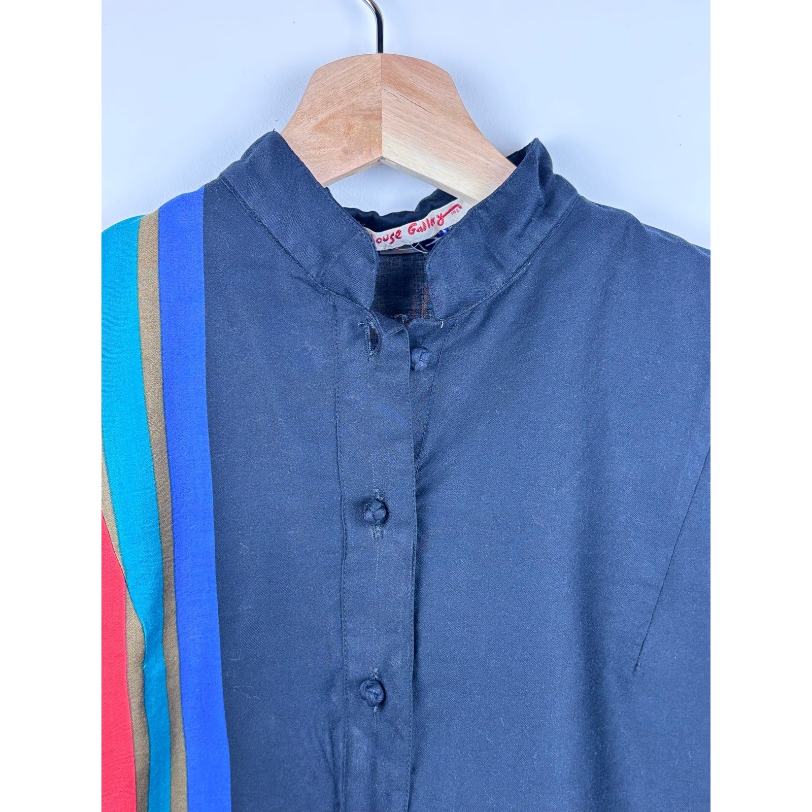 Katherine Ogust Penthouse Gallery Vintage Color Block Stripe Dress Black 70s