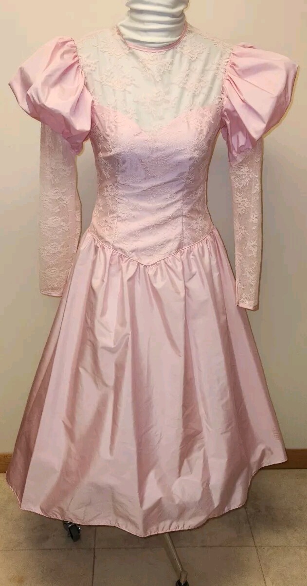 J CPenney Vntg 70’s Pink Lace & Lightweight Taffeta Party/Prom Dress*sz 7/8*EUC