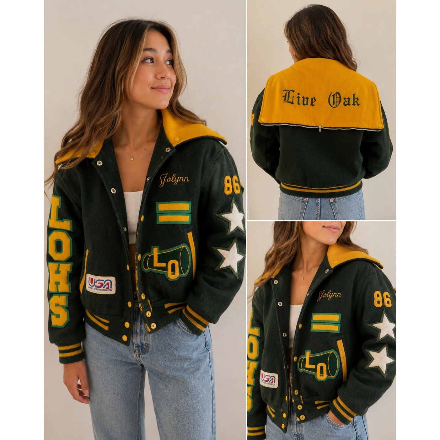 Vintage Live Oak Cheer Letterman Jacket Wool Varsity USA Fordham 36 Small