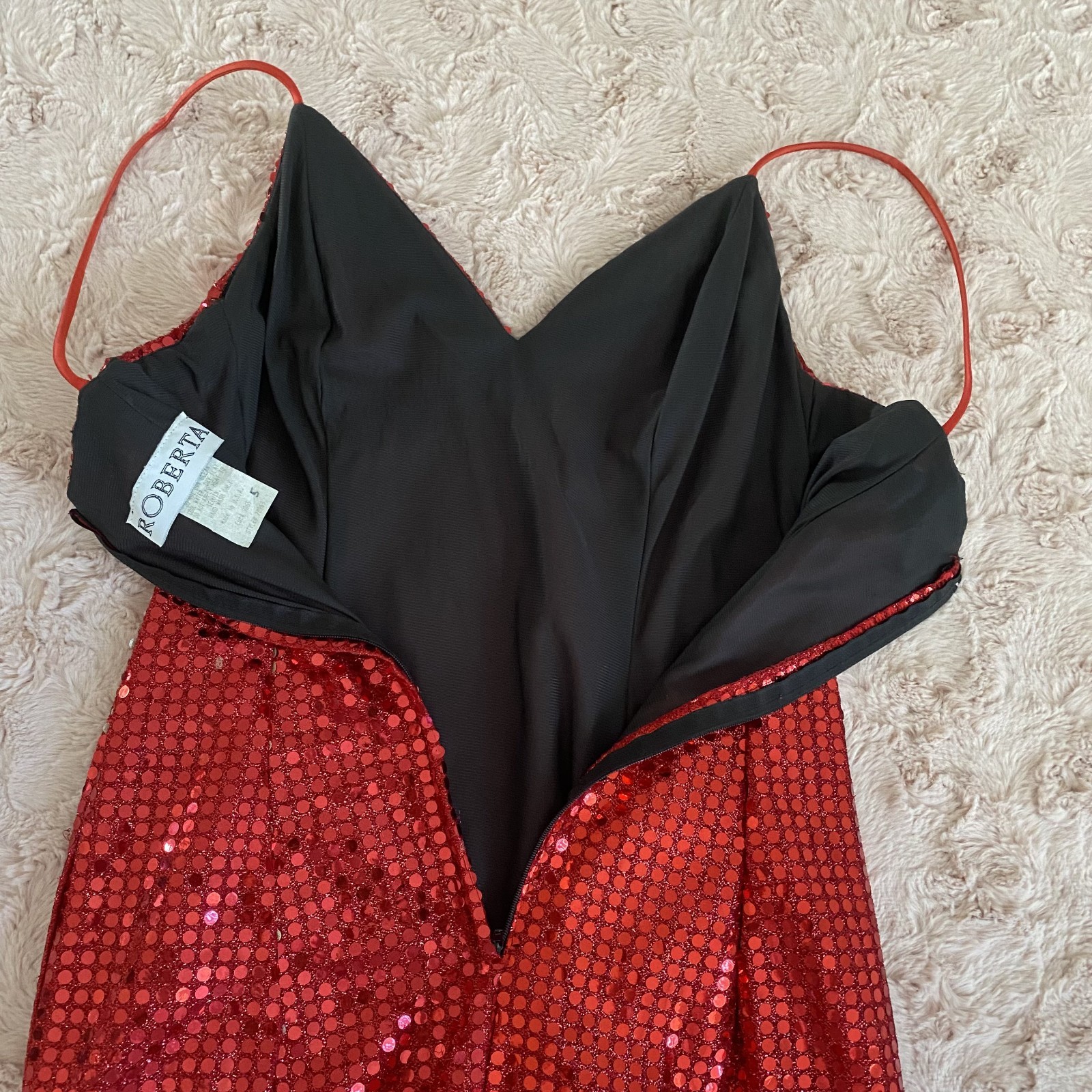Vintage Roberta Womens 5 Red Sequin Mini Dress Party Cocktail Spaghetti Strap