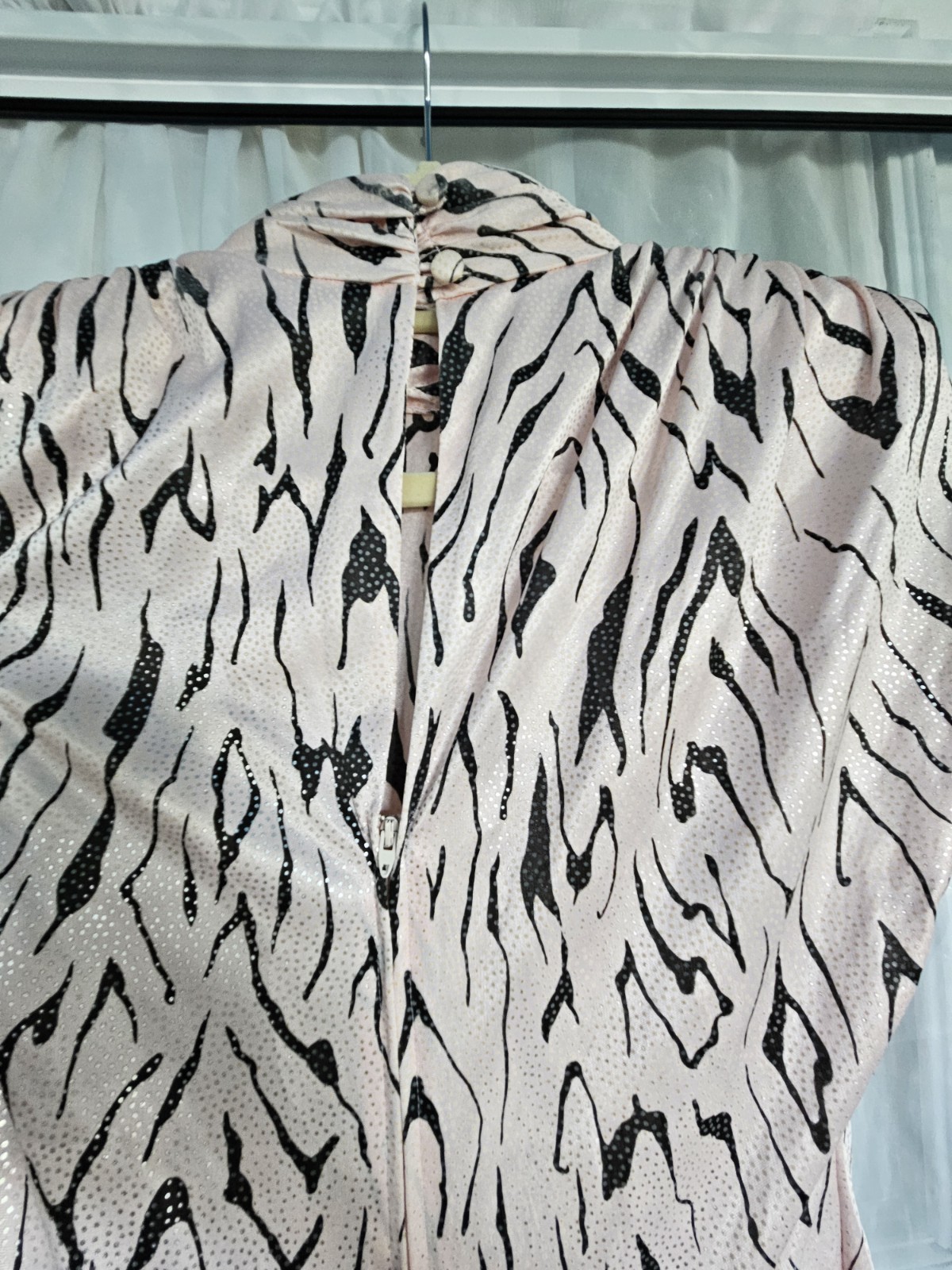 Vintage 1980s Zebra Print Party Dress Off White / Light Pink With Sparkly Dots
