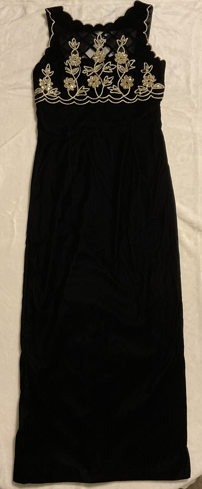 Vtg Scott McClintock Womens Velvet 90s Formal Dress 8P Gold Glitter Cocktail