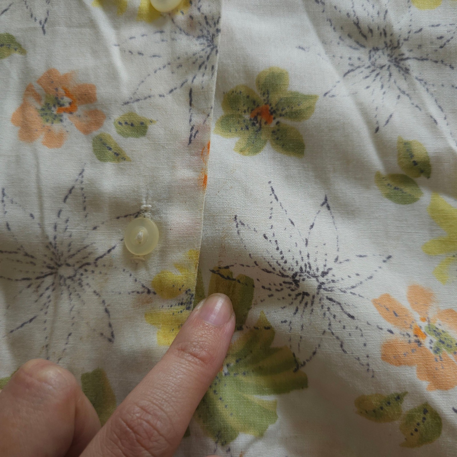 Truly Regal Vintage 50 60s Floral Sleeveless Button Down Blouse Orange Green Mod