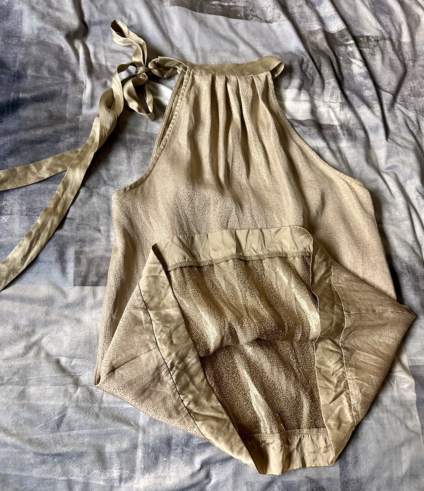Y2K Vintage Silk Gold/Beige & Gem Kalé Bob Paris/LA PoetCore top W Sash Tie Sz M