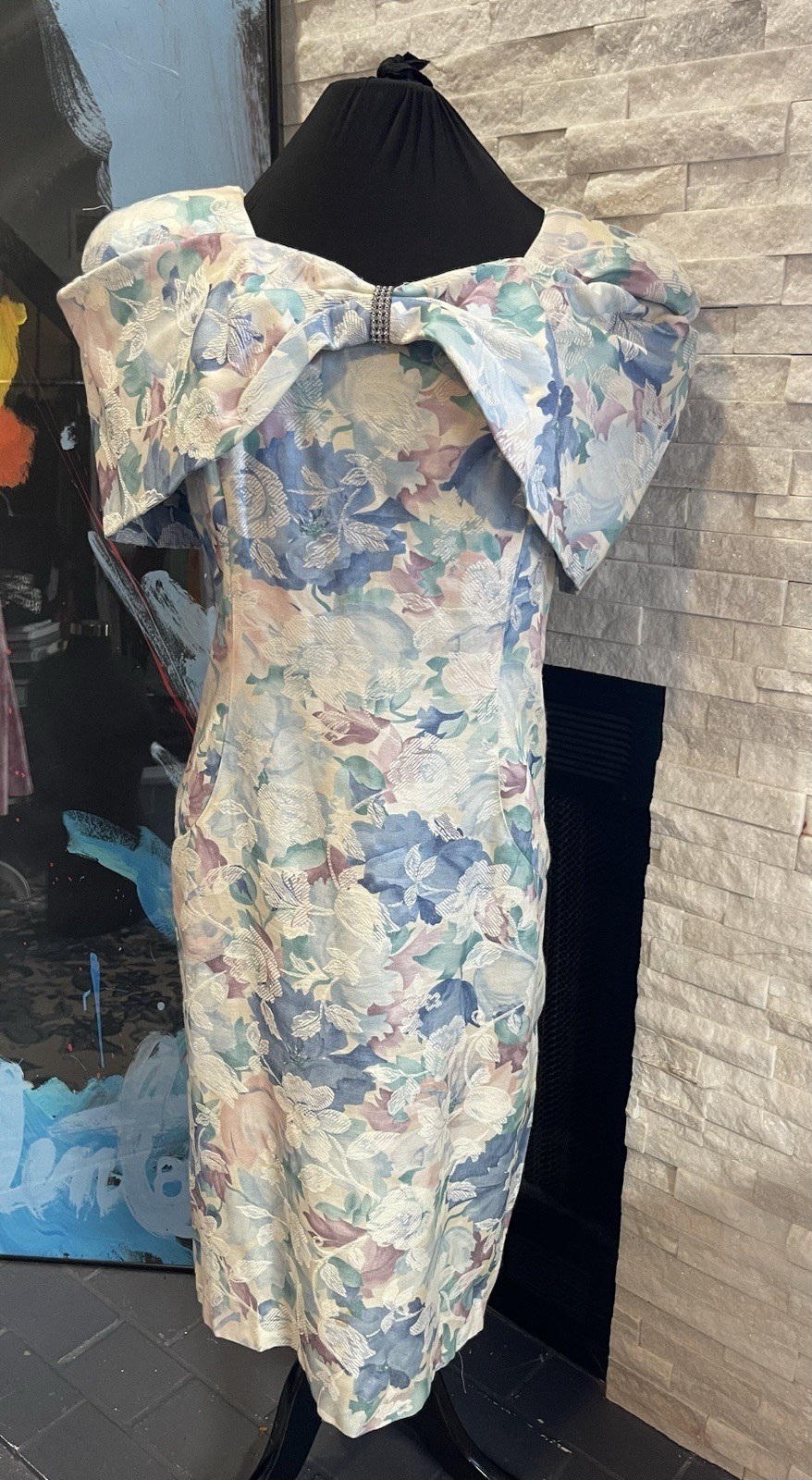 VTG Evenings By Pantagis Off Shoulder Floral Cottage Core Dress Bow Size 15 16