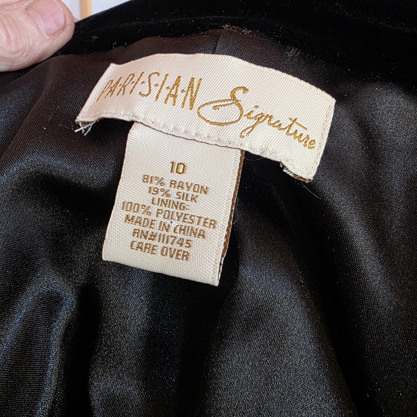 Parisian Vtg 90s Blazer Jacket W’s Sz 10 Silk Blend Black Velvet 3 Button Lined