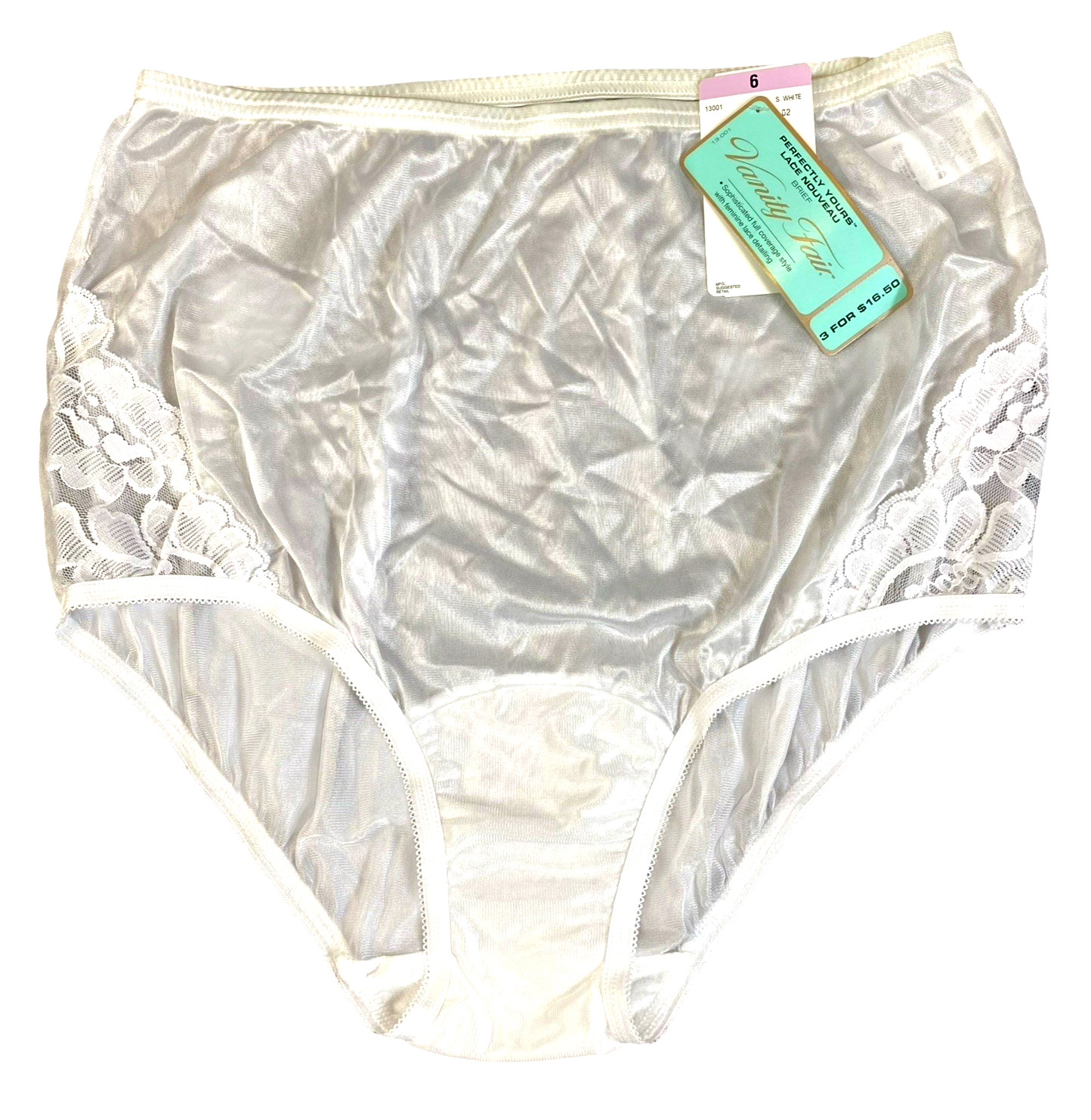 5 Pr NWT Vanity Fair Size 6 High Waist White Silky Nylon Panties Lace Panels VTG