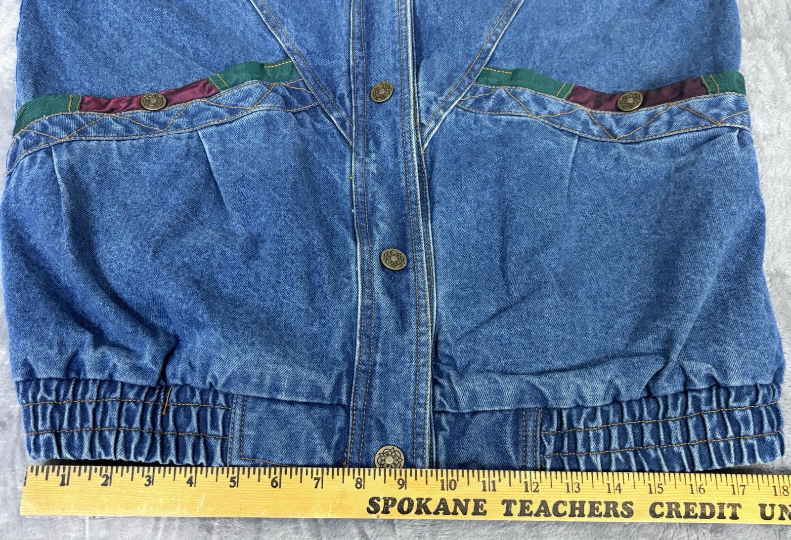 Vintage 80s Current Seen Denim Barn Jacket Floral Fleece Lined Womens Size M