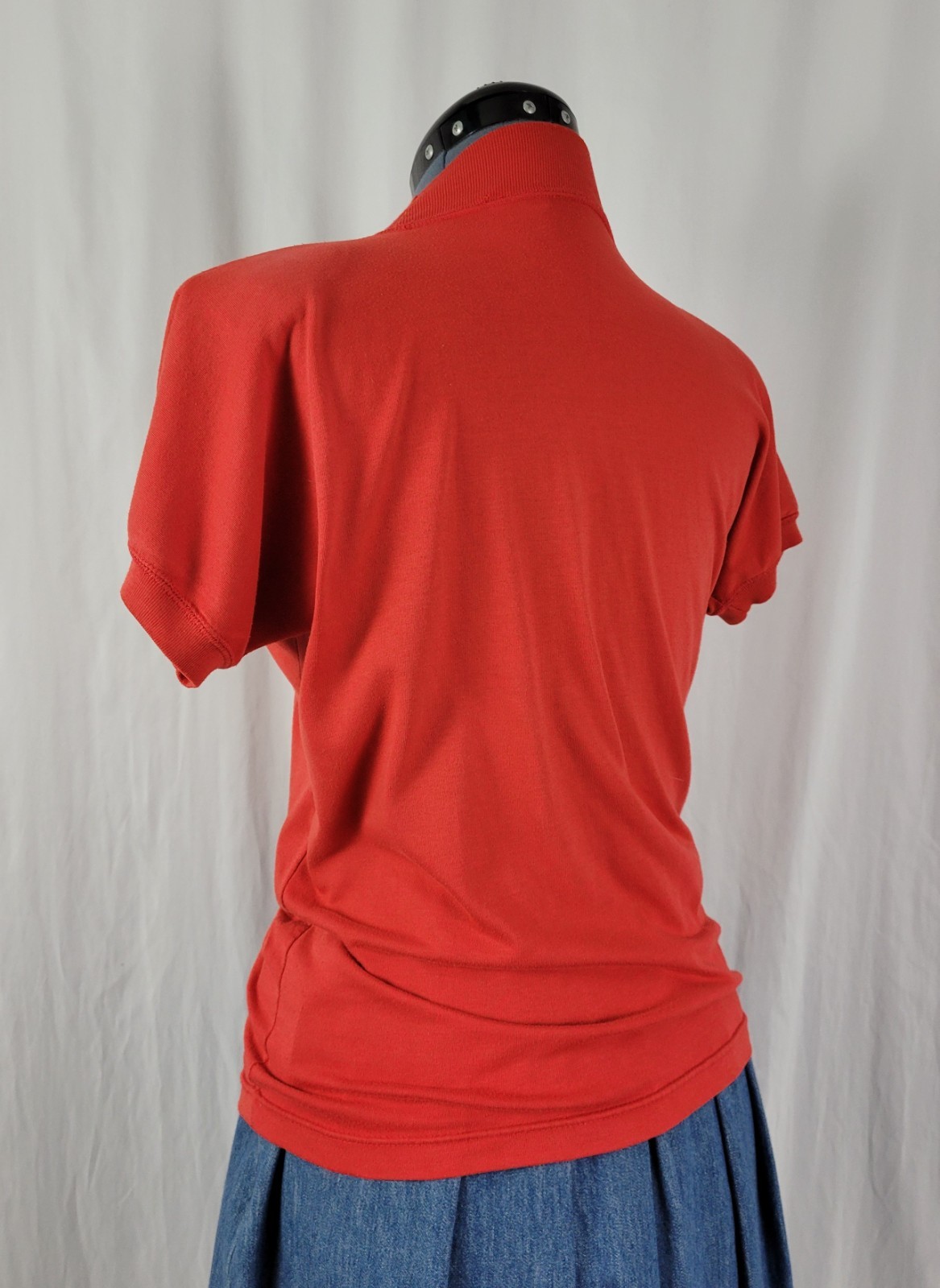 Vintage Red Mock Turtleneck Dropped Shoulder Top w Ribbed Collar & Cuffs Size M