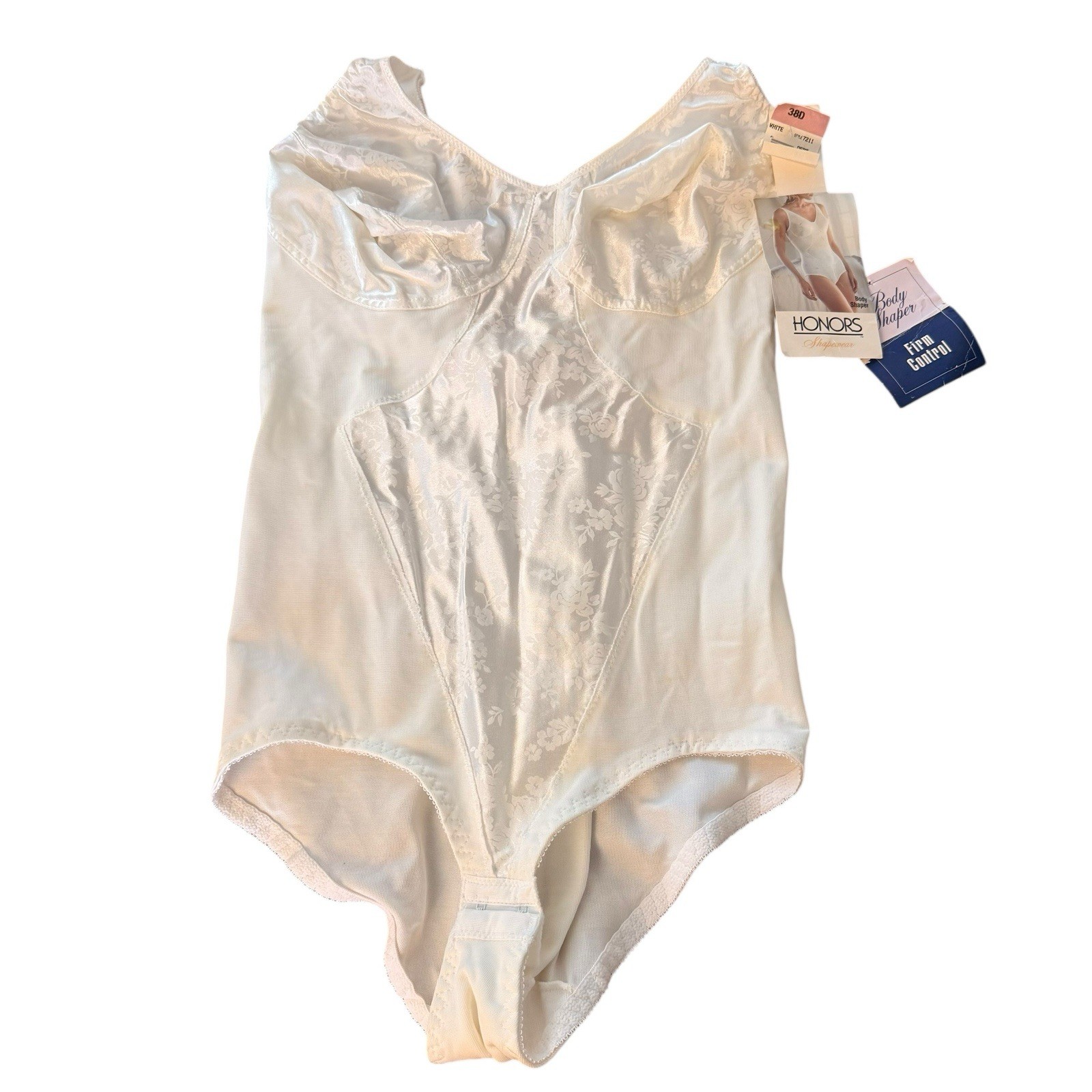 Vintage Honors Body Shaper Teddy Bodysuit 38D Lace White Bridal Firm Control