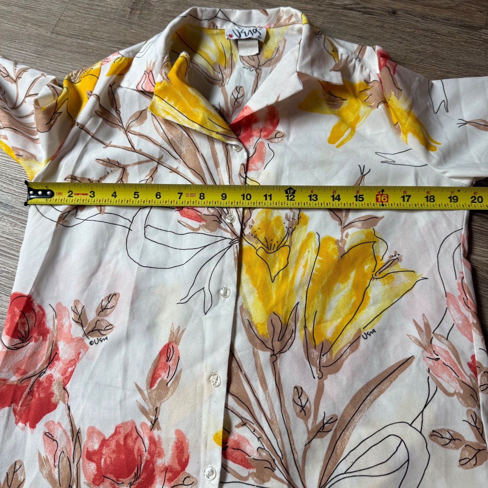 Vtg 60/70s Vera Neumann Novelty Print Floral Dagger Collar Button Up S/M