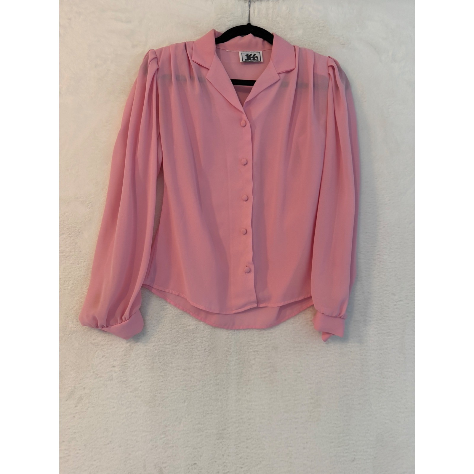 Vintage One Sixty Six Pink Button Down Blouse Long Sleeve Pleated Shoulder Top