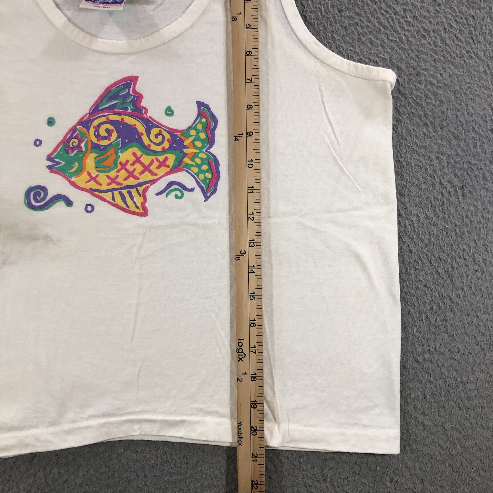 Vtg 90’s Lifestyles Resort Wear Tank Top Women’s One Size Cropped White Fish
