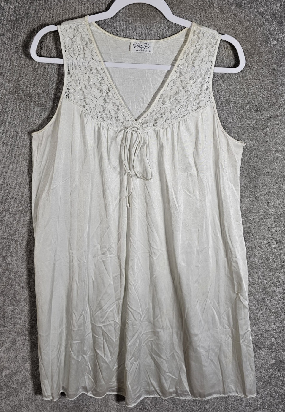 Vintage Vanity Fair Nightgown Slip Dress Womens Size M White Floral Lace Nylon