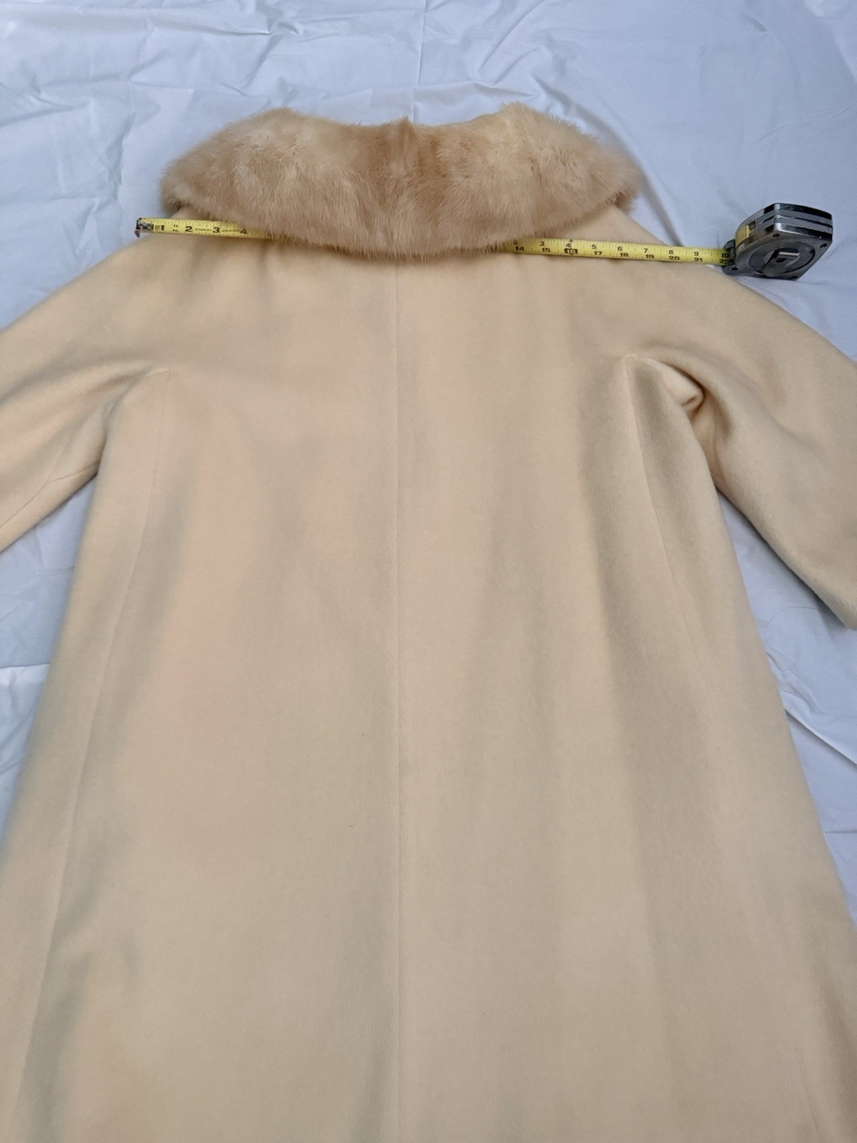 Vintage Ivory Swing Coat Real Fur Collar 50s 60s cream beige Bridal S wool USA